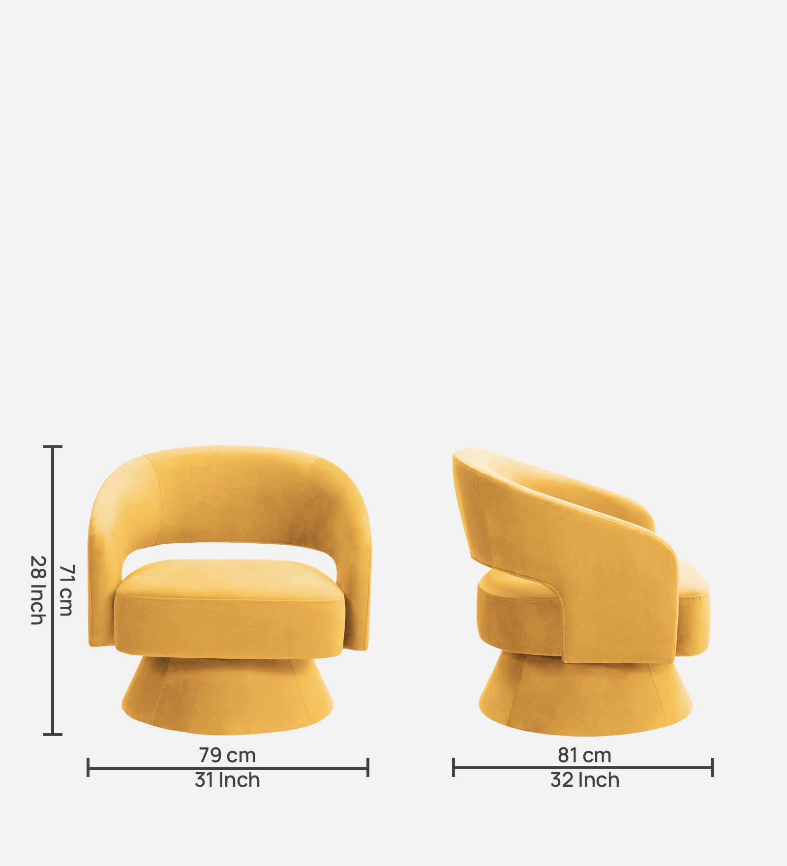 Pendra Velvet Swivel Chair In Turmeric Yellow Colour - Febonic Living