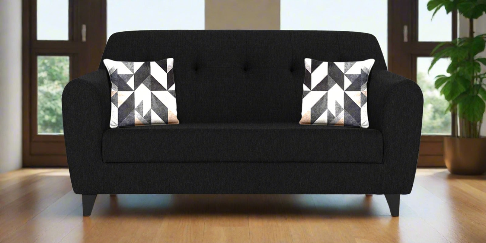 Melaan Fabric 2 Seater Sofa In Zed Black Colour - Febonic Living
