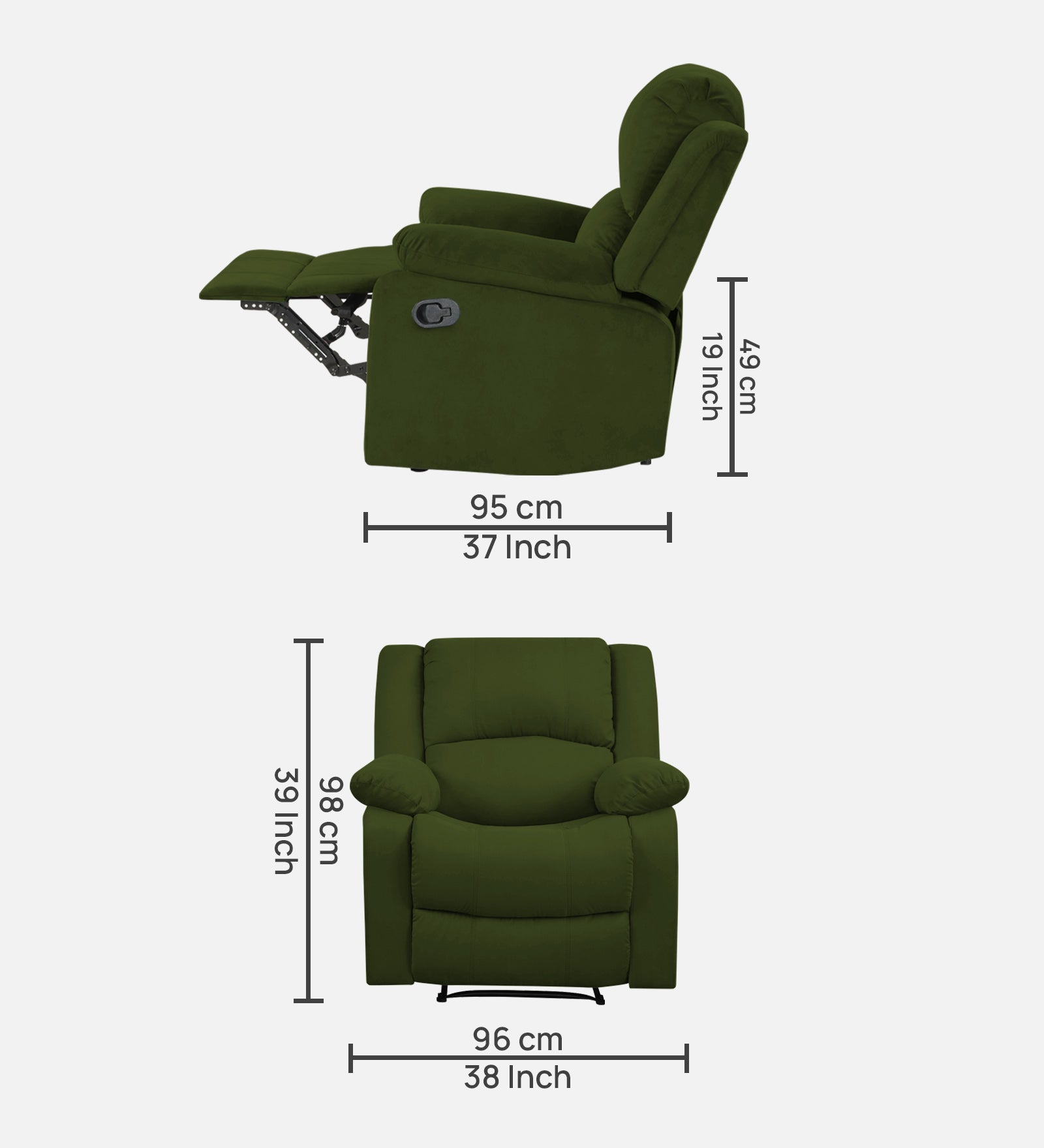 Henry Fabric 1 Seater Manual Recliner In Olive Green Colour - Febonic Living