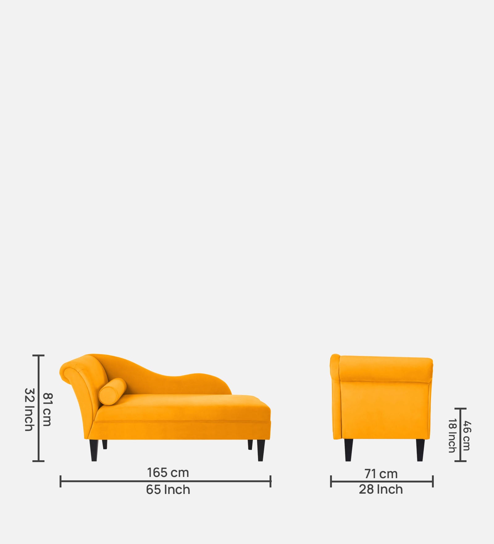 Rana Velvet RHS Chaise Lounger In Saffron yellow Colour - Febonic Living