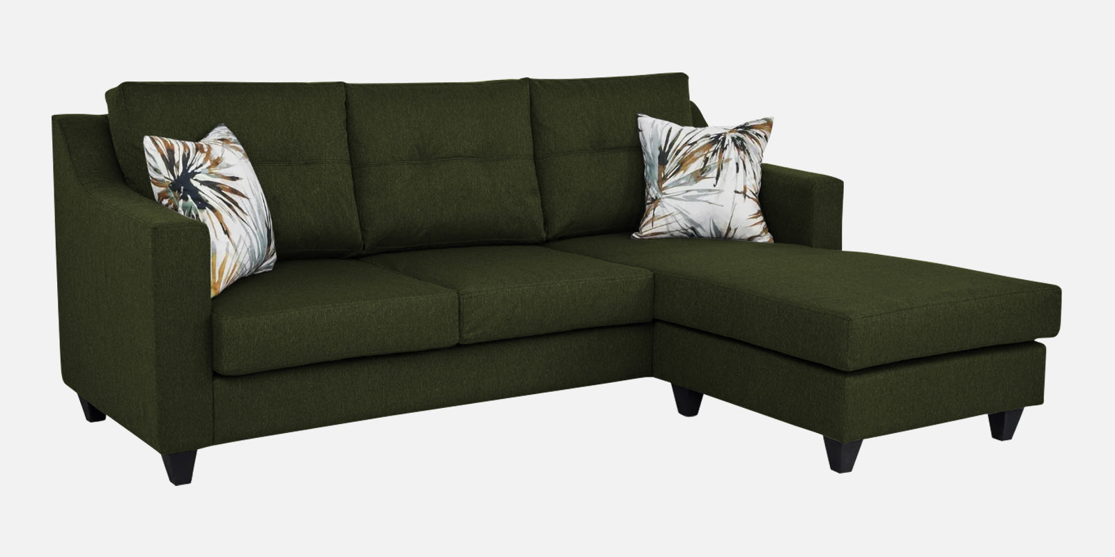 Welly Fabric LHS Sectional Sofa (2+Lounger) In Olive Green Colour - Febonic Living