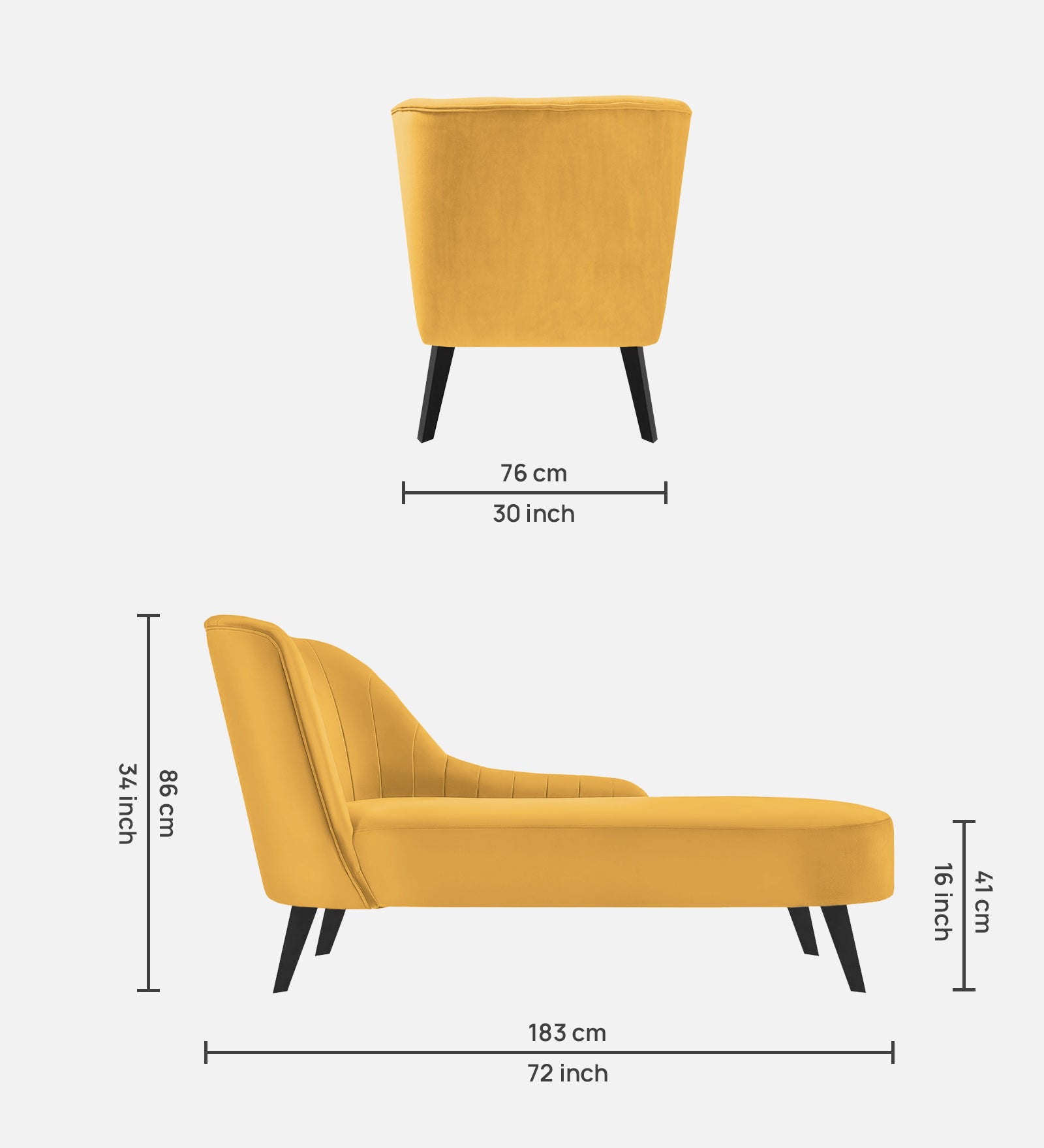 Flora Velvet RHS Chaise Lounger In Turmeric Yellow Colour - Febonic Living