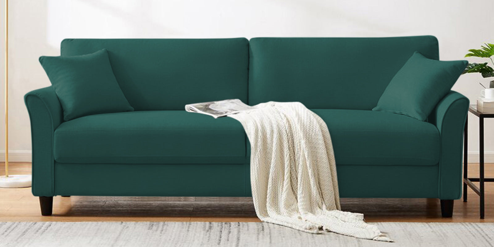 Daroo Velvet 3 Seater Sofa In Pine Green Colour - Febonic Living