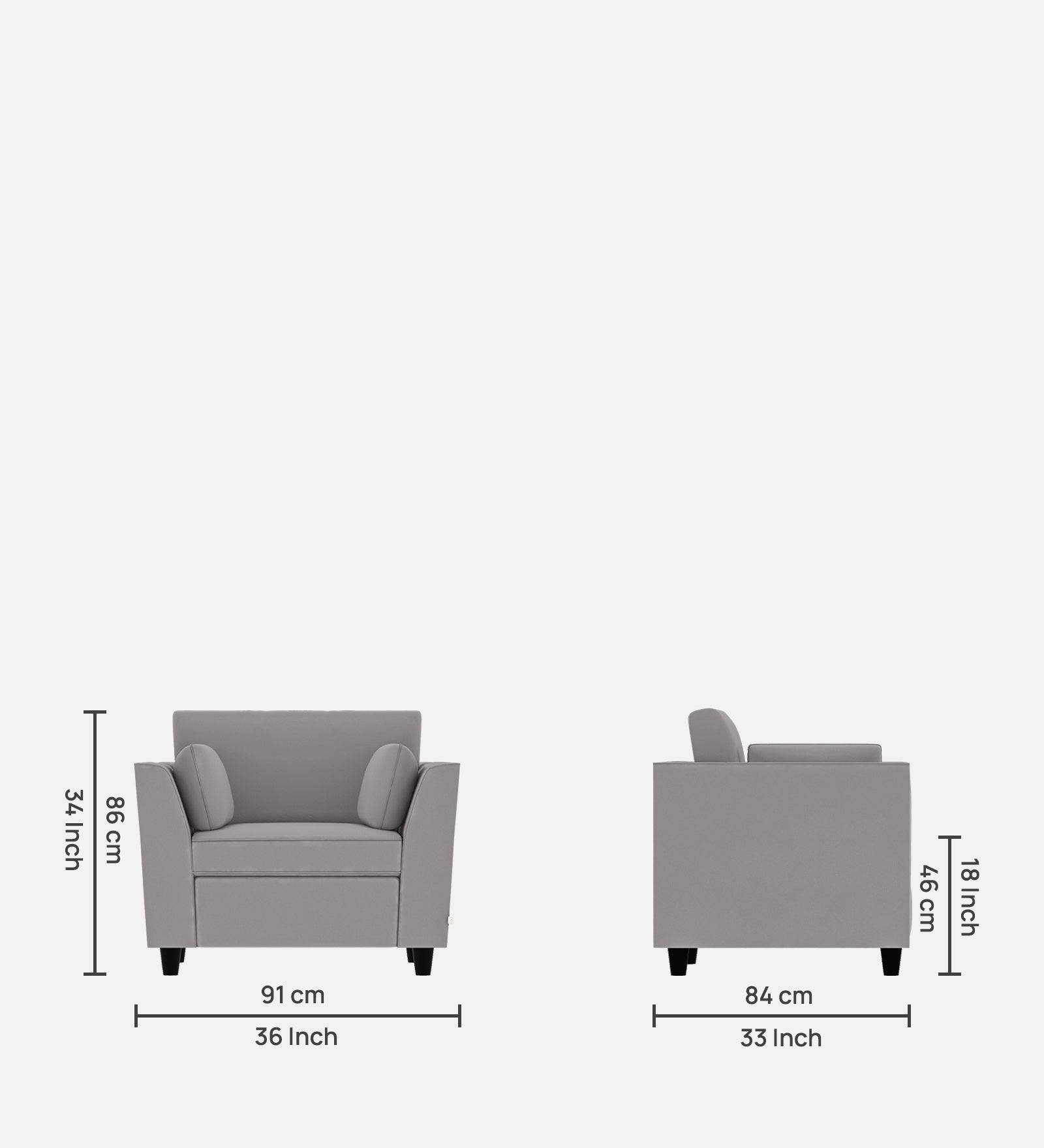 Bristo Velvet 1 Seater Sofa In Concrete Grey Colour With Storage