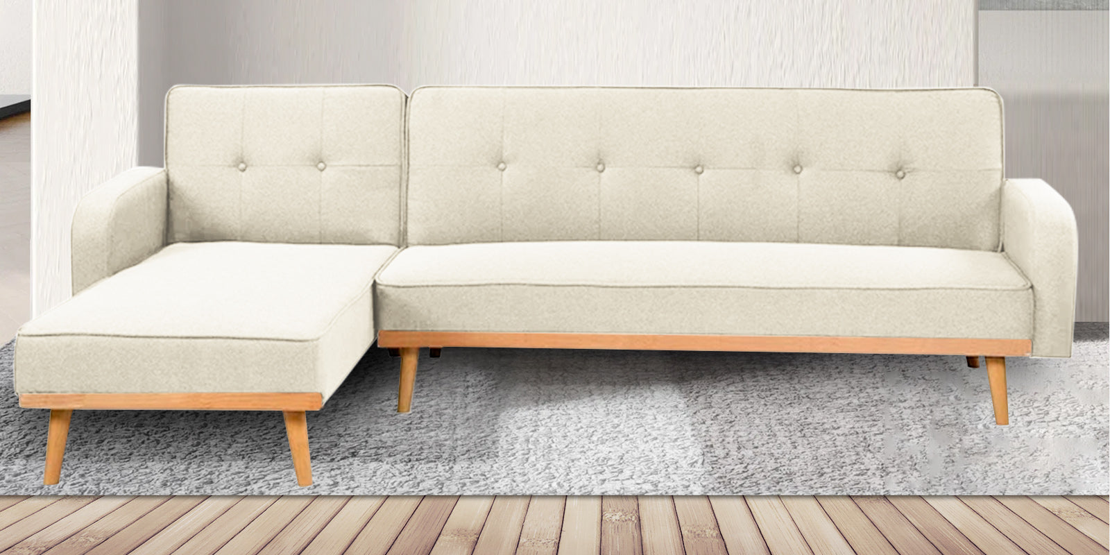 Zuno Fabric RHS Convertible Sofa Cum Bed In Ivory Cream Colour - Febonic Living