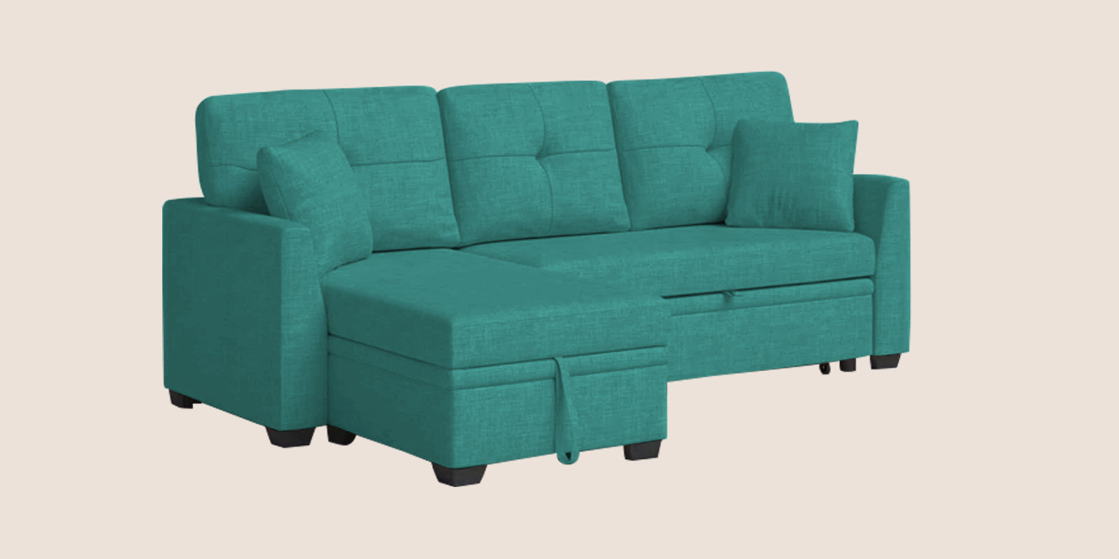 Jody Fabric 3 Seater Pull Out Sofa Cum Bed In Sea Green Colour With Storage - Febonic Living