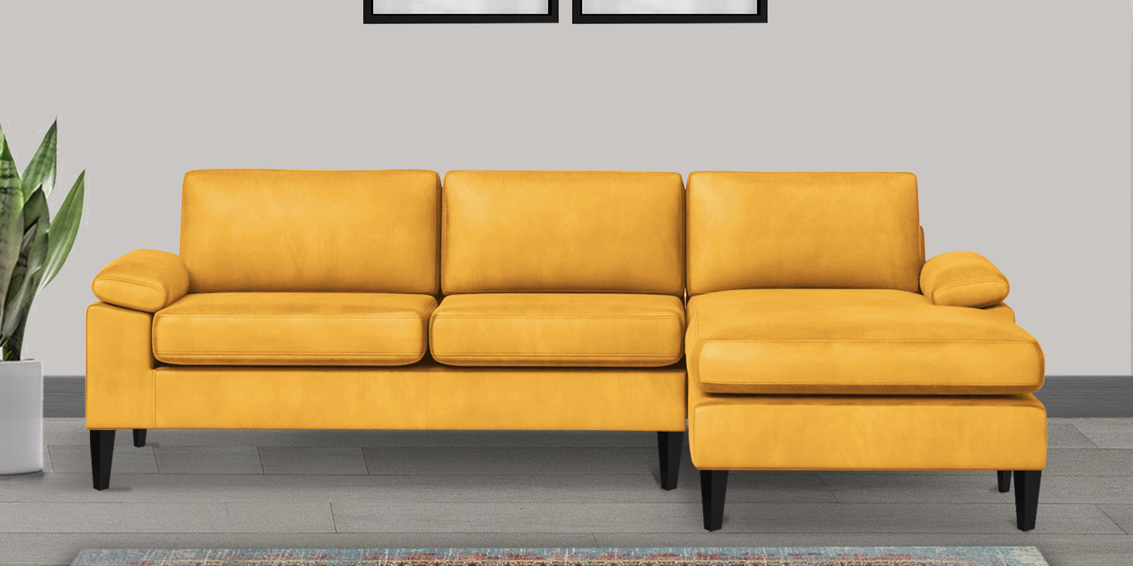 Vegas Velvet LHS Sectional Sofa (3+Lounger) In Turmeric yellow Colour - Febonic Living