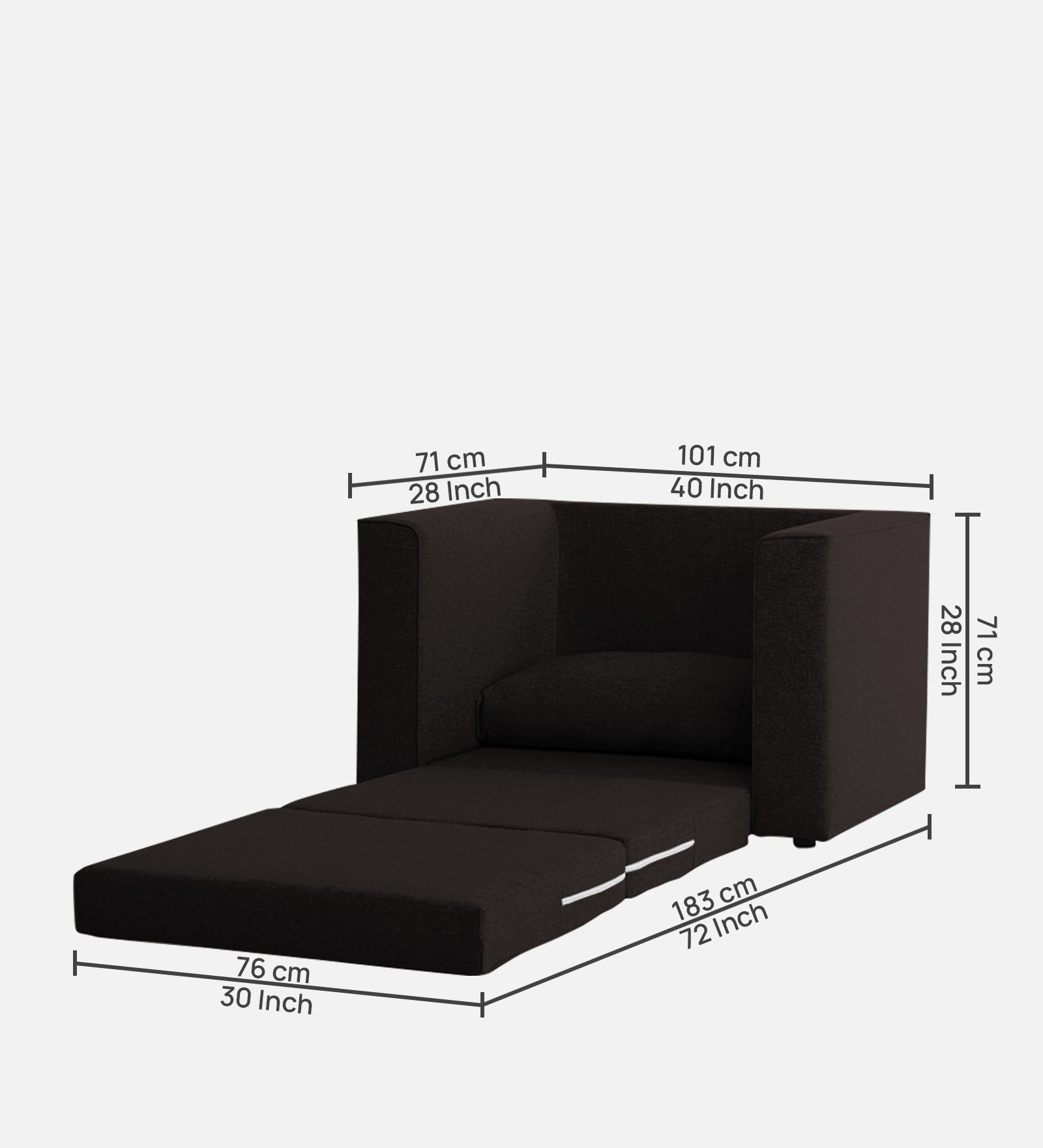 Kenia Fabric 1 Seater Foldable Sofa Cum Bed In Cara Brown Colour - Febonic Living