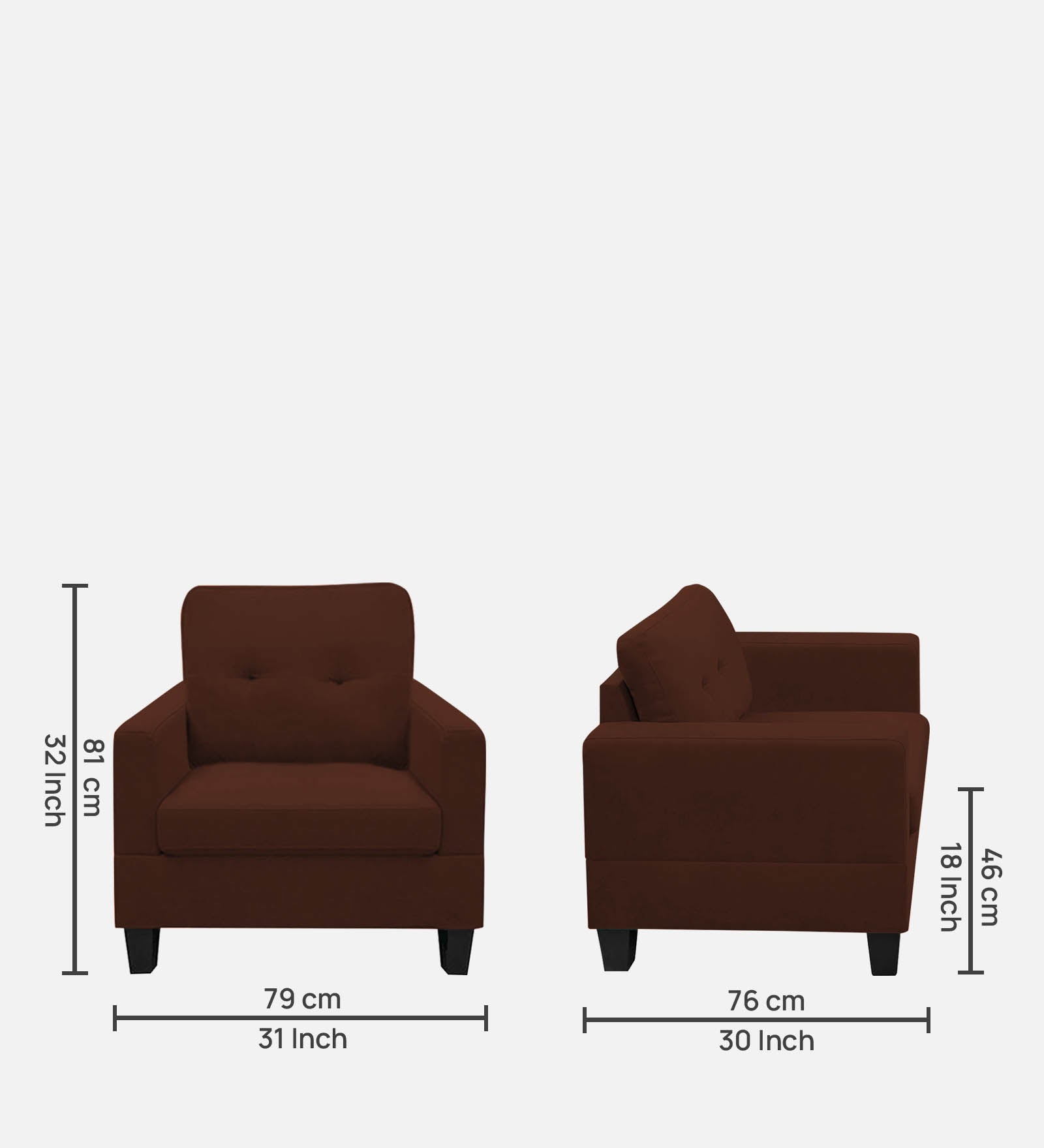 Thomas Fabric 1 Seater Sofa In Coffee Brown Colour - Febonic Living