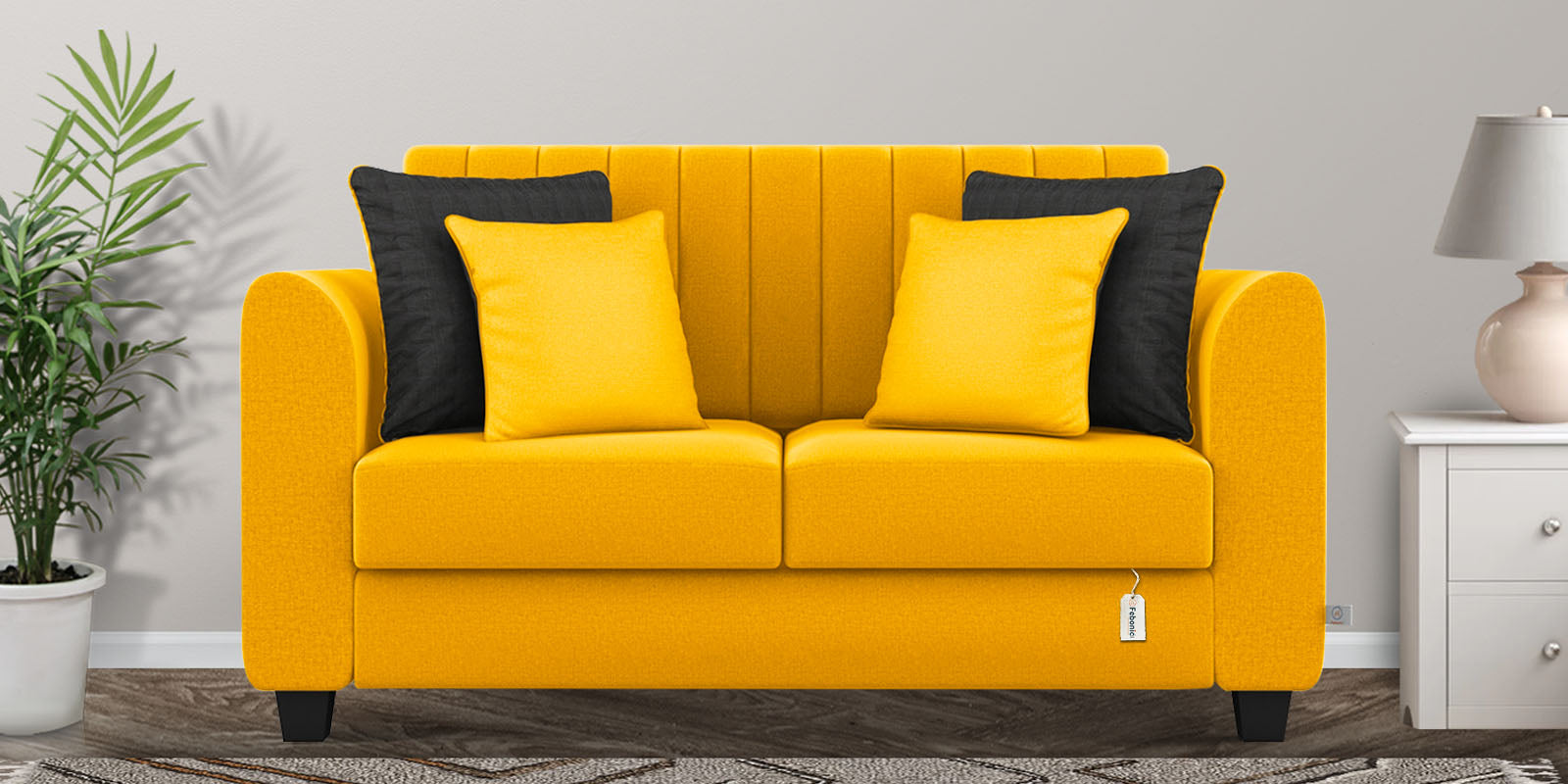Cosmic Fabric 2 Seater Sofa In Bold Yellow Colour - Febonic Living