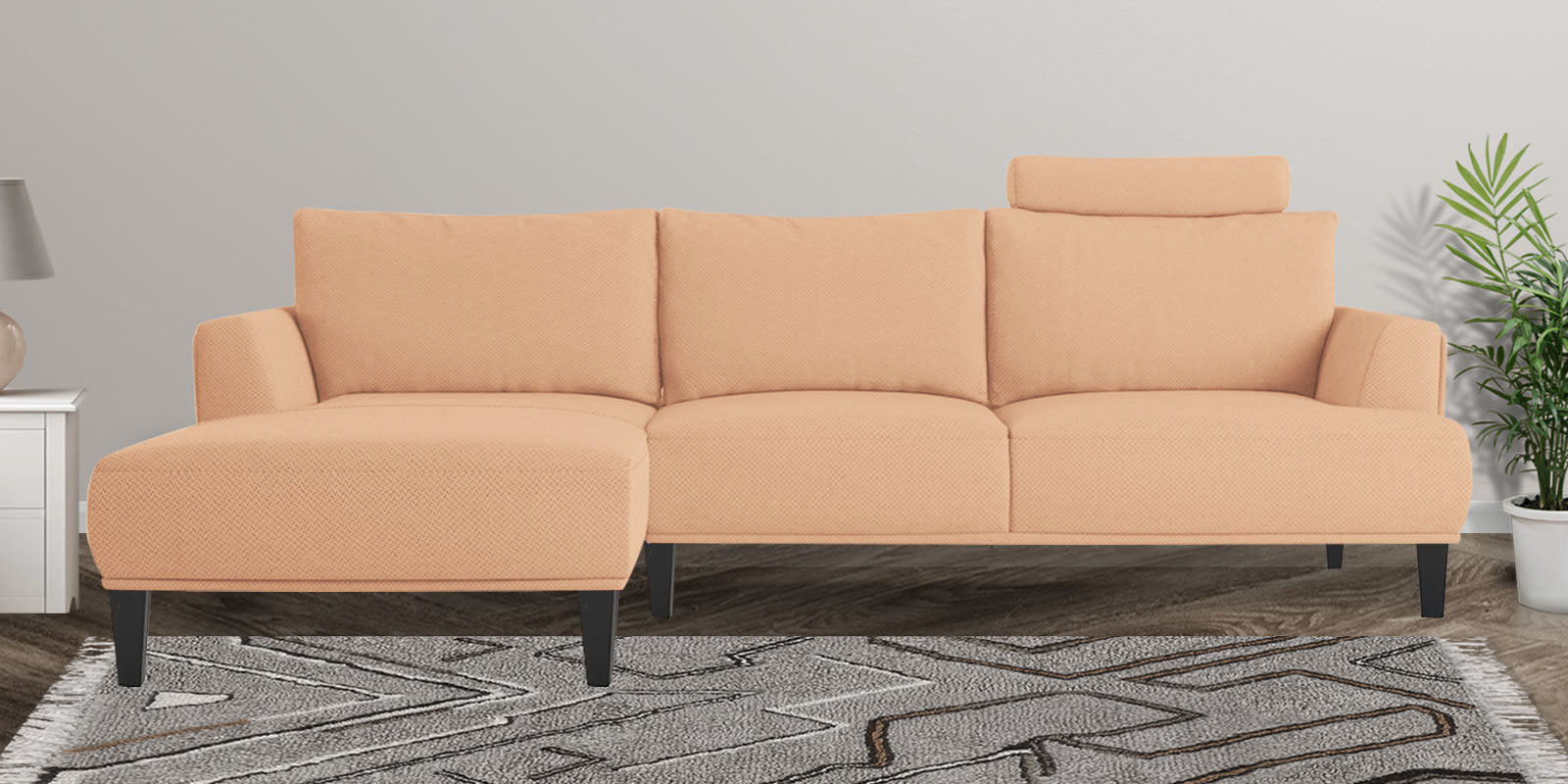 Como Fabric RHS Sectional Sofa (3+Lounger) In Cosmic Beige Colour - Febonic Living