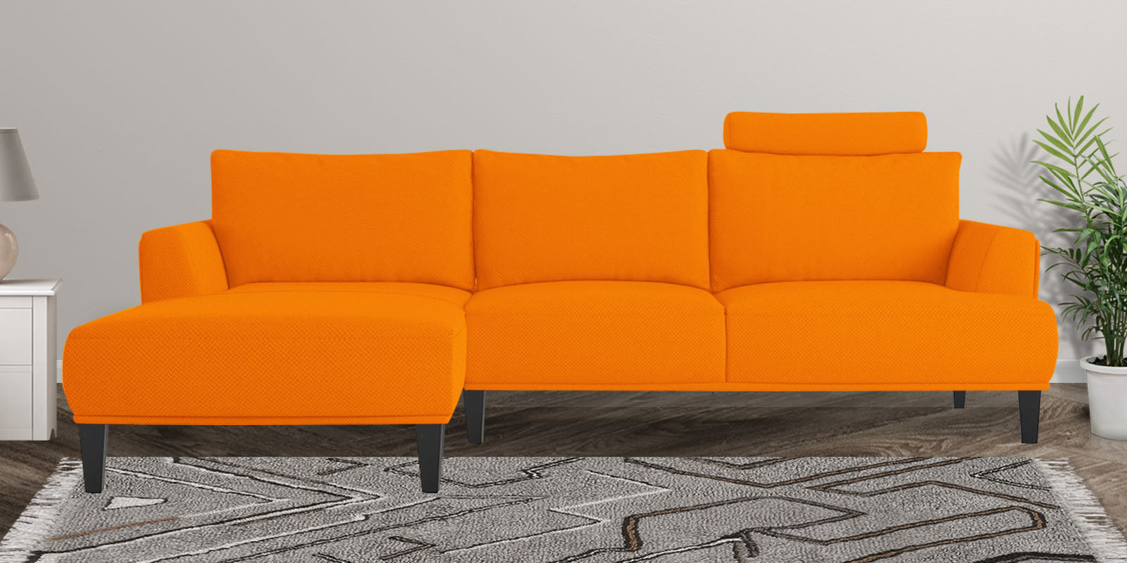 Como Fabric RHS Sectional Sofa (3+Lounger) In Vivid Orange Colour - Febonic Living