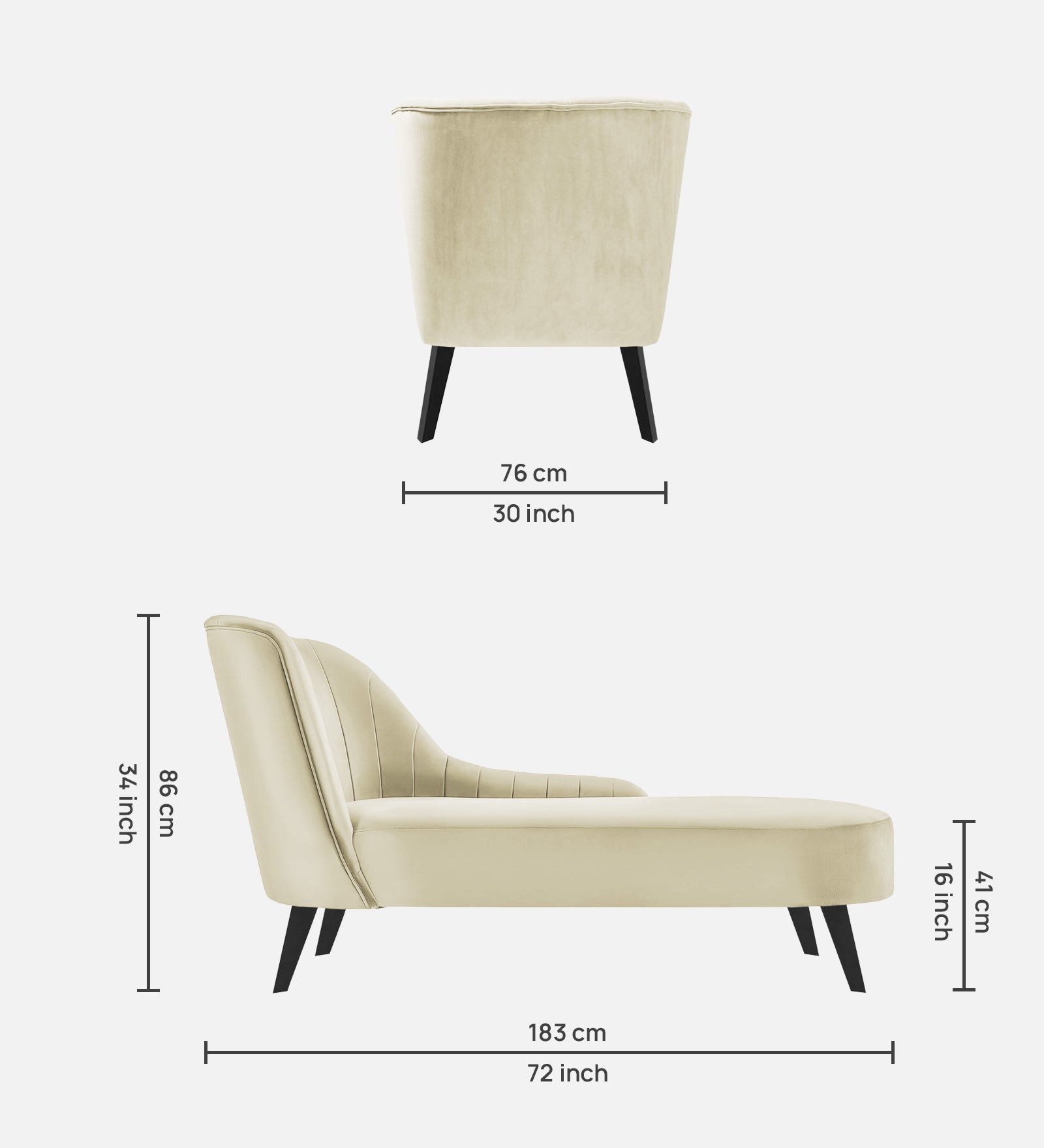 Flora Velvet RHS Chaise Lounger In Warm White Colour - Febonic Living