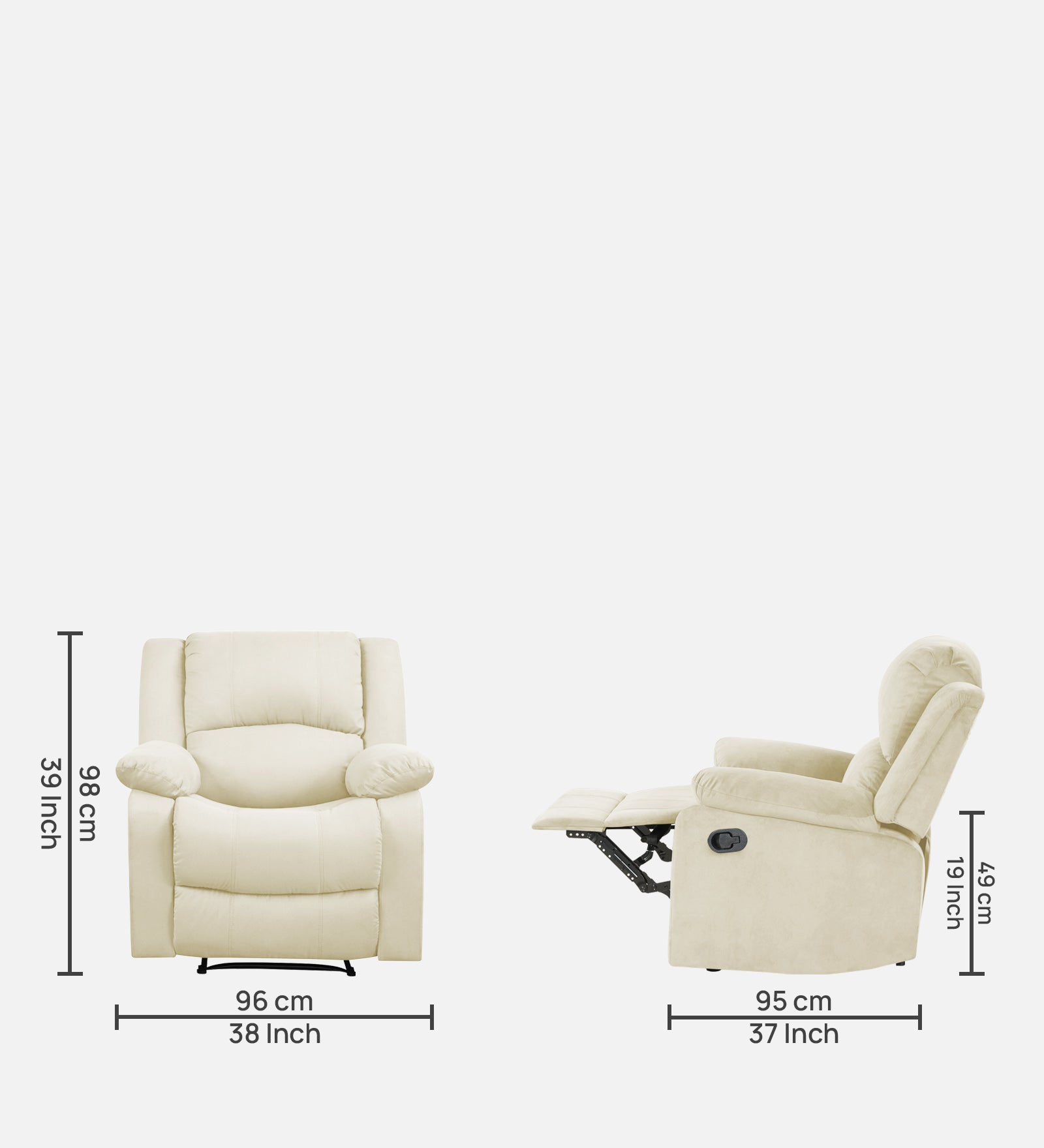 Lexi Fabric 1 Seater Motorized Recliner In warm white Colour - Febonic Living