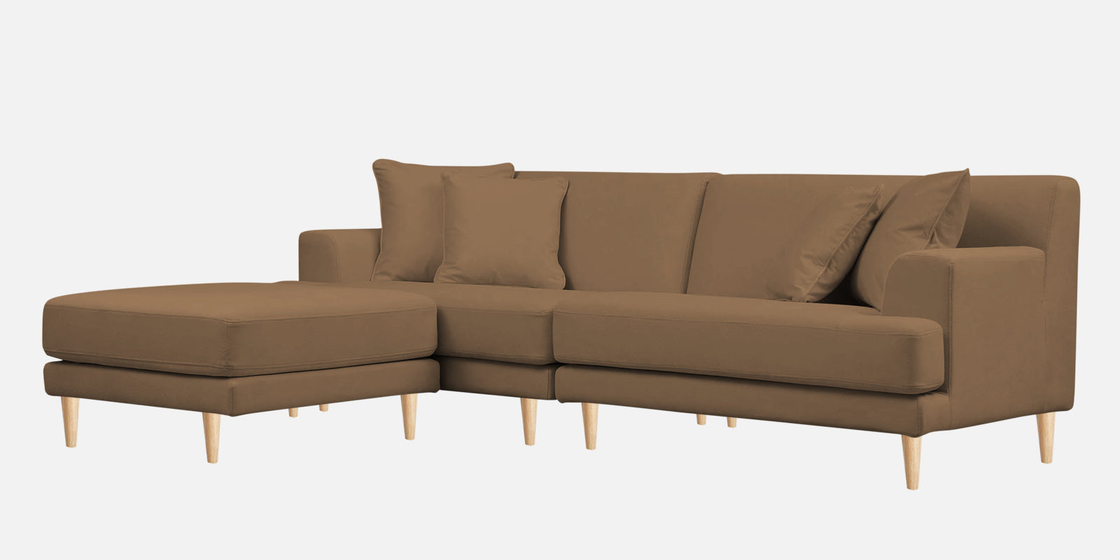 Woody Fabric RHS Sectional Sofa (3+Lounger) In Dusty peach Colour - Febonic Living