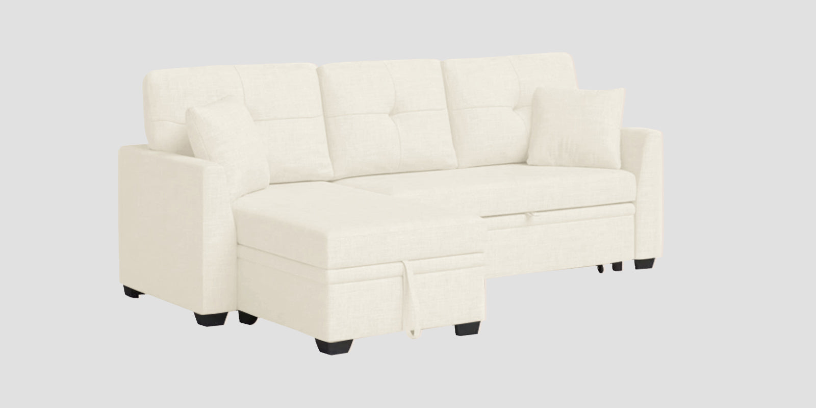 Jody Fabric 3 Seater Pull Out Sofa Cum Bed In Ivory Cream Colour With Storage - Febonic Living