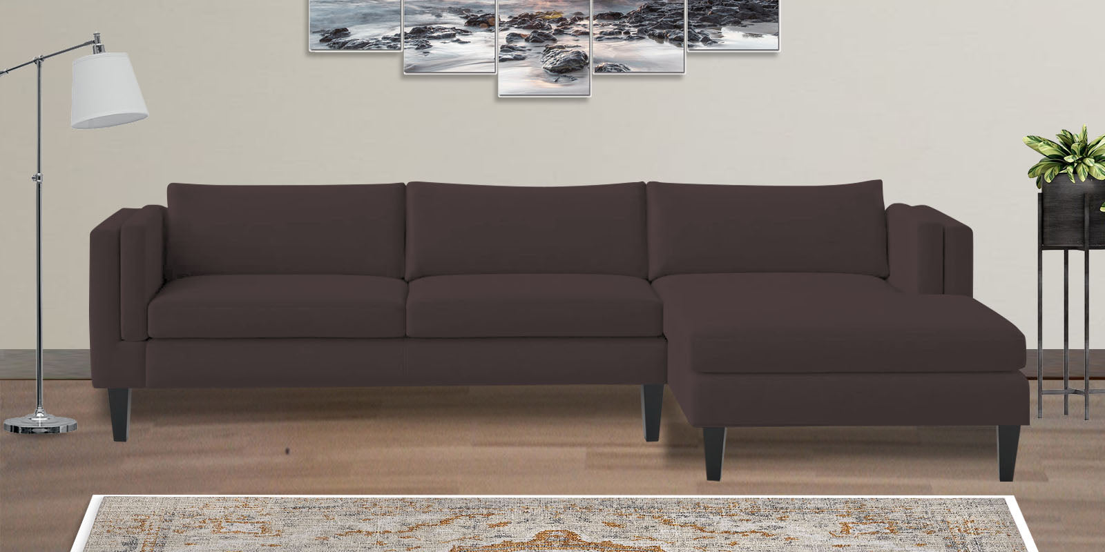 Jasper Velvet LHS Sectional Sofa (3+Lounger) In Mocha Brown Colour - Febonic Living