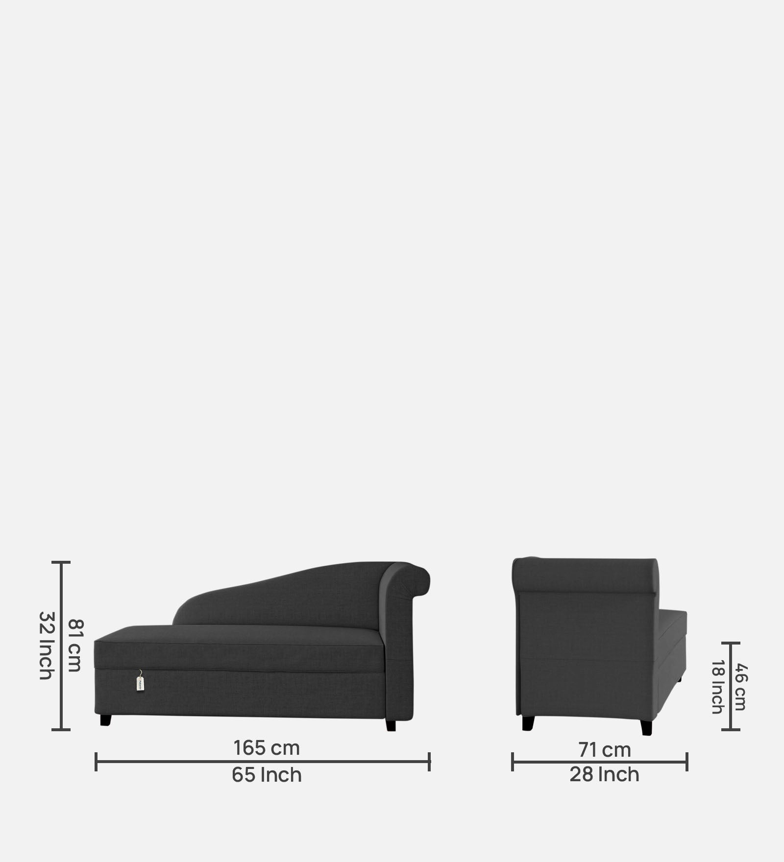 Toppy Fabric LHS Chaise Lounger In Charcoal Grey Colour With Storage - Febonic Living