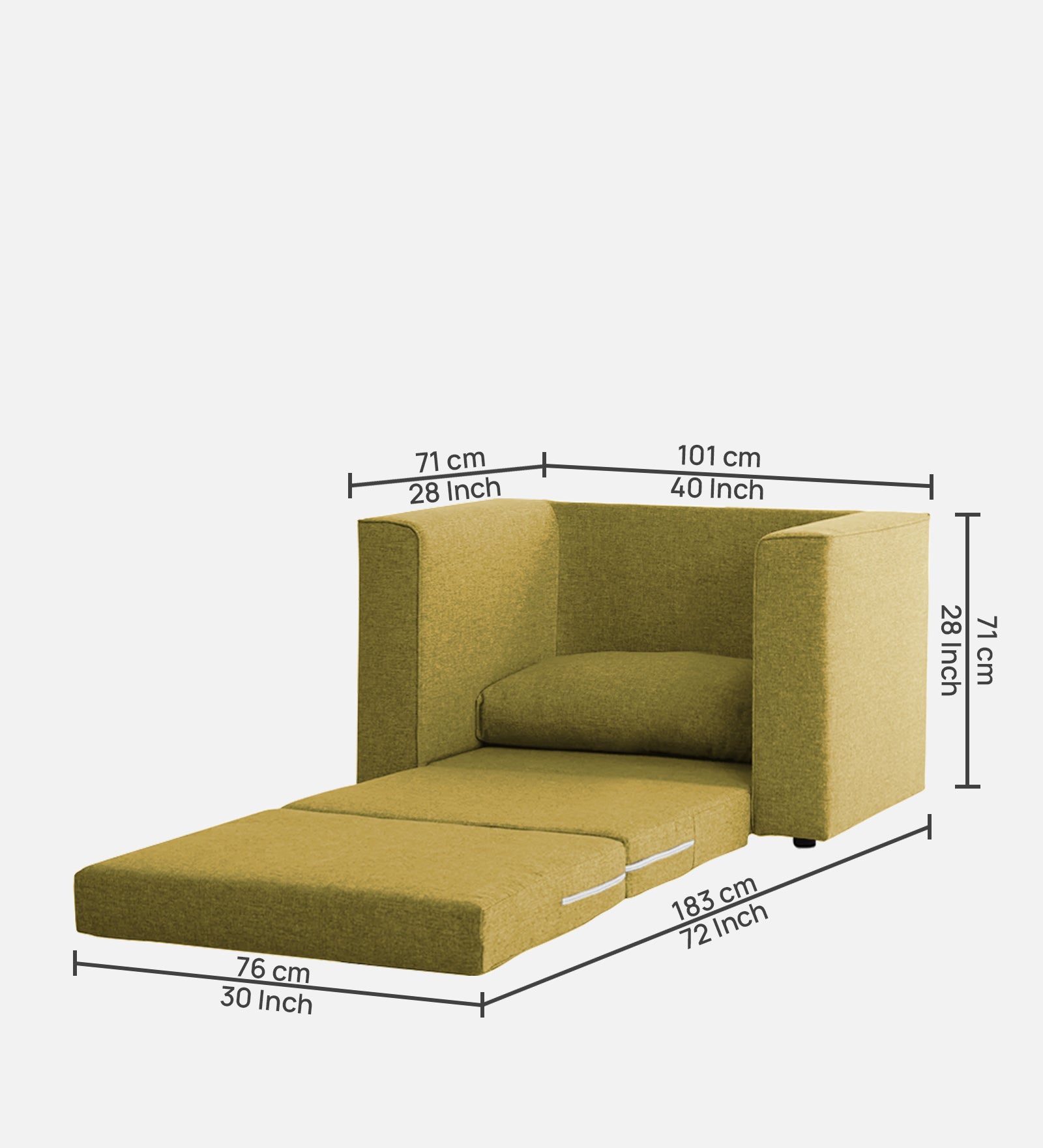 Kenia Fabric 1 Seater Foldable Sofa Cum Bed In Parrot Green Colour - Febonic Living