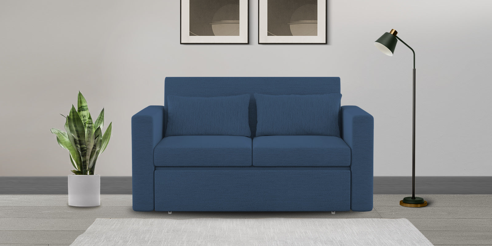 River Fabric 2 Seater Pull Out Sofa Cum Bed In Light Blue Colour - Febonic Living