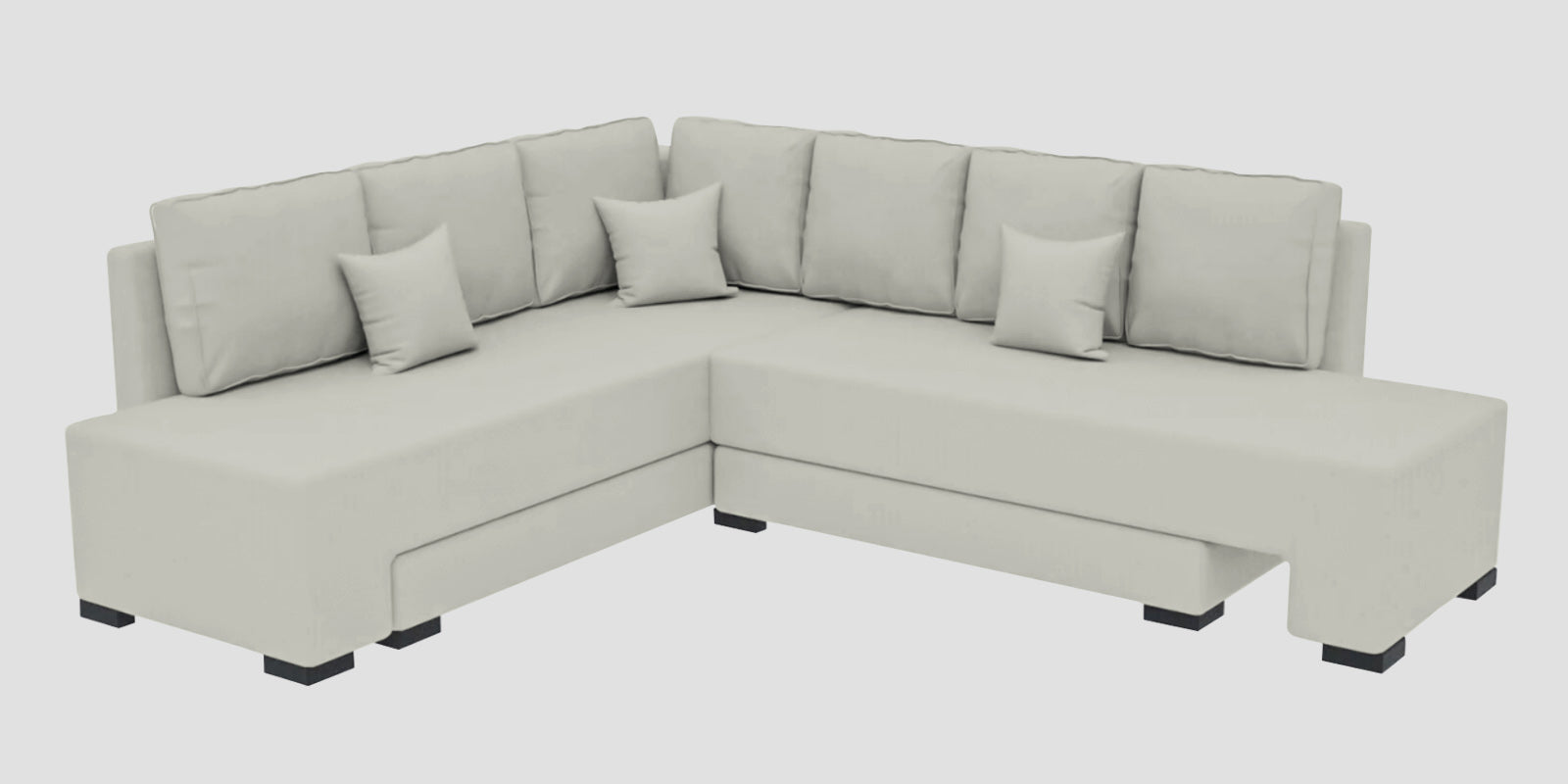 Corby Velvet LHS 6 Seater Convertible Sofa Cum Bed In Bone Grey Colour - Febonic Living