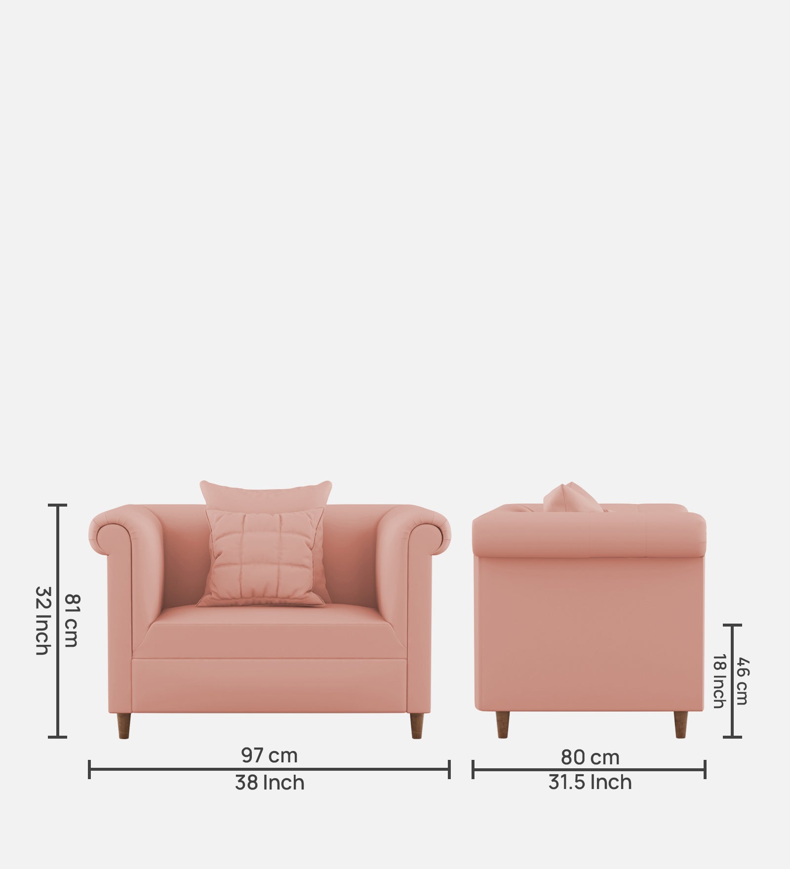 Rubi Velvet 1 Seater Sofa In Blush Pink Colour - Febonic Living