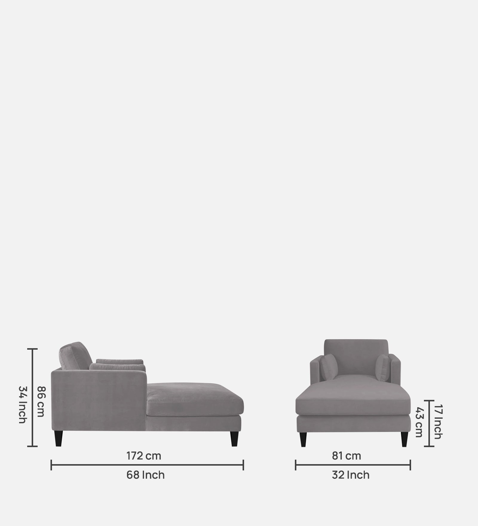 Makou Velvet Chaise Lounger In Concrete Grey Colour - Febonic Living