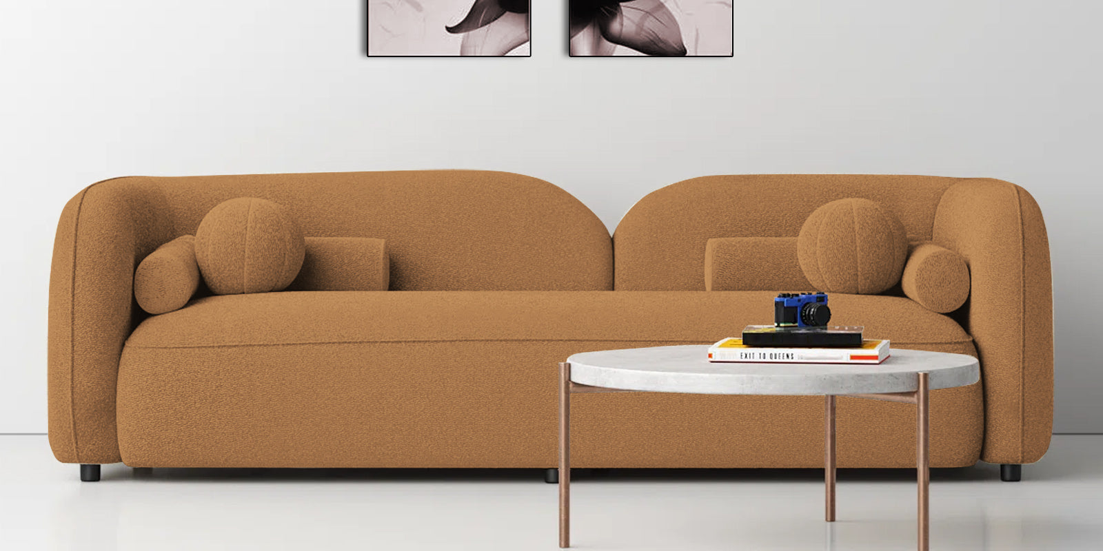 Corny Boucle Fabric 3 Seater Sofa In Daisy Yellow Colour - Febonic Living