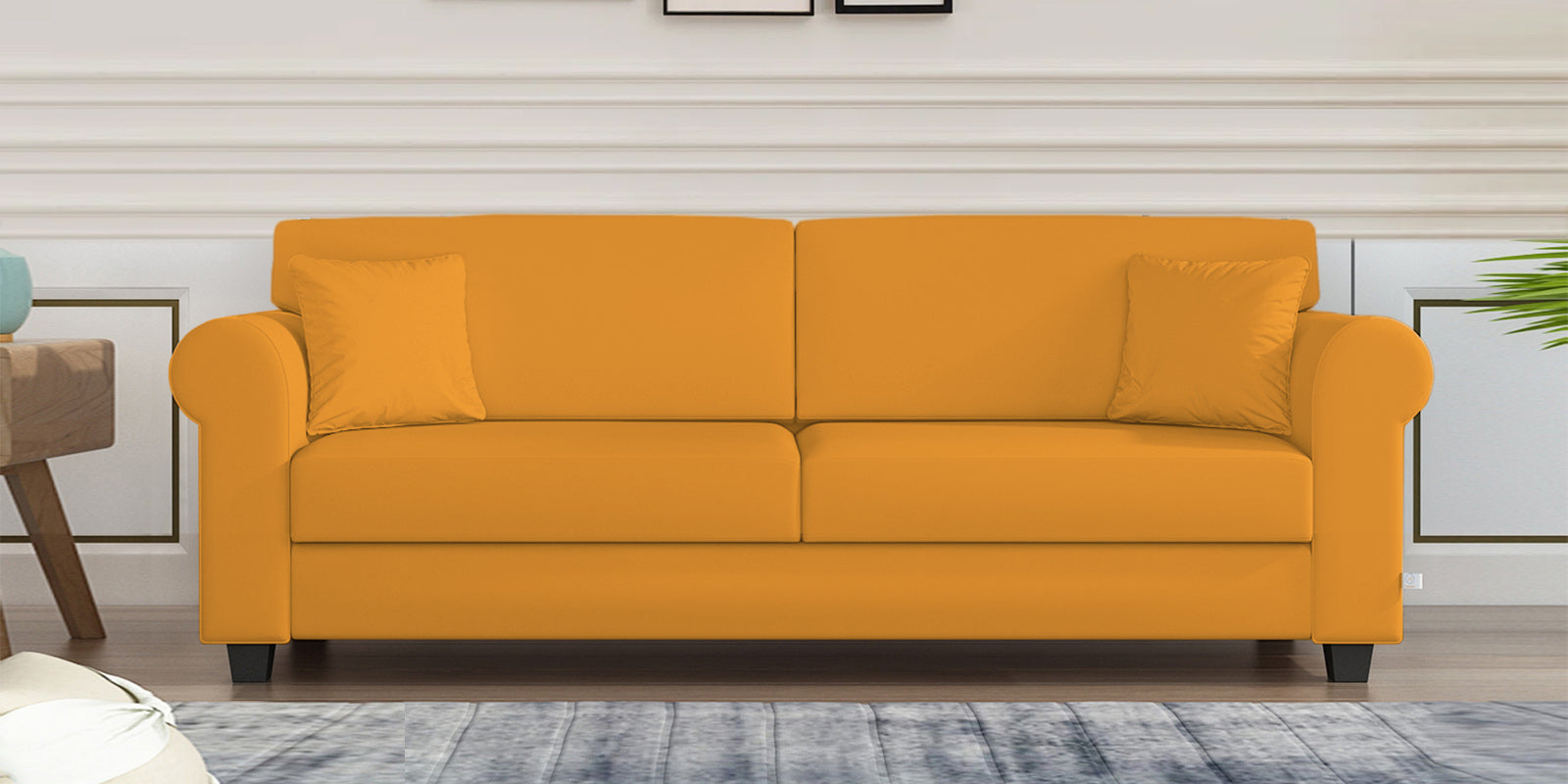 Numonk Velvet 3 Seater Sofa In Safforn Yellow Colour - Febonic Living