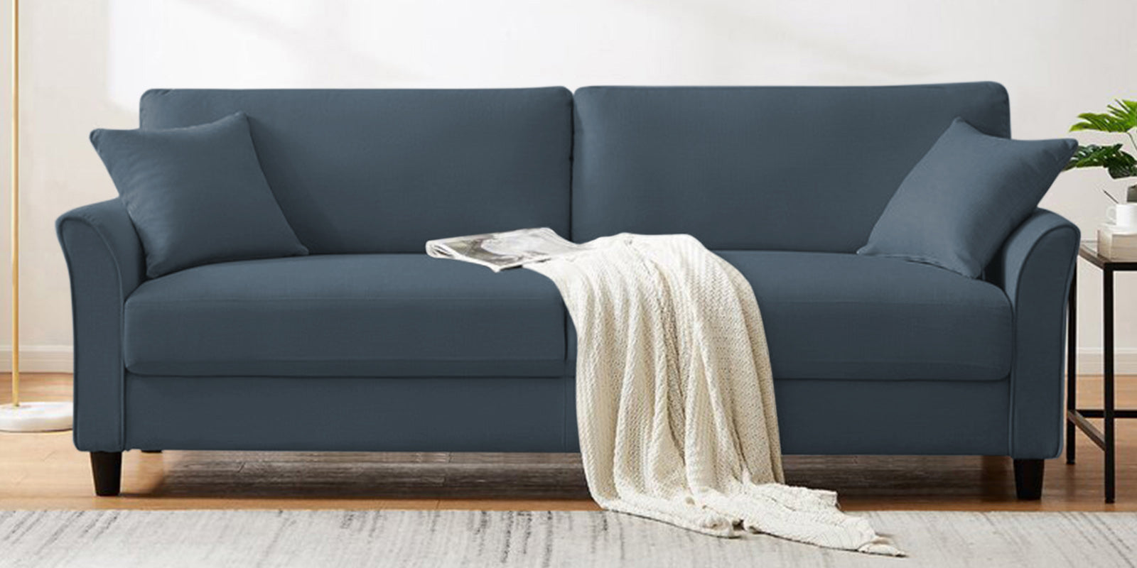 Daroo Velvet 3 Seater Sofa In Oxford Blue Colour - Febonic Living