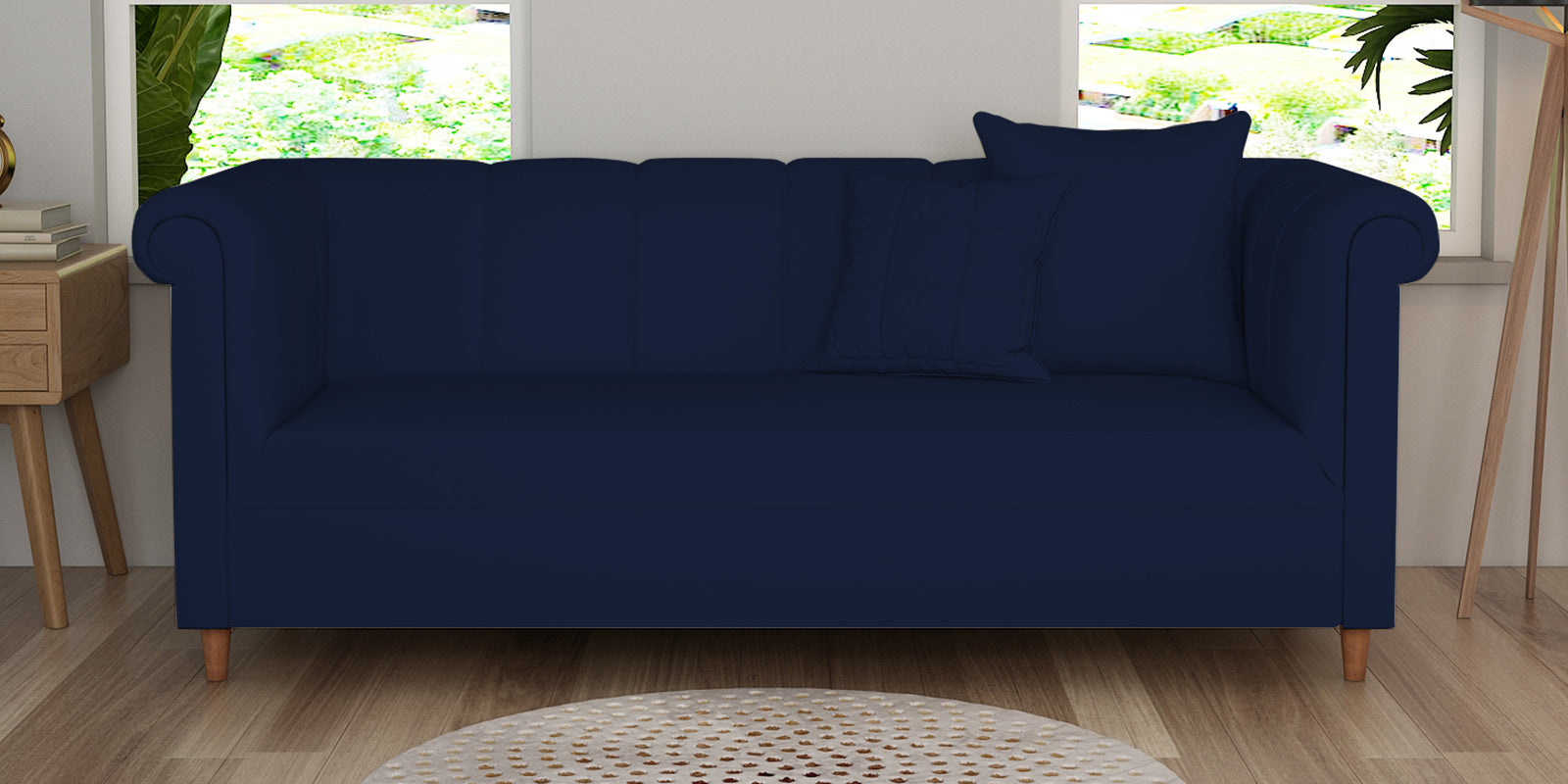 Rubi Velvet 3 Seater Sofa In Indigo Blue Colour - Febonic Living