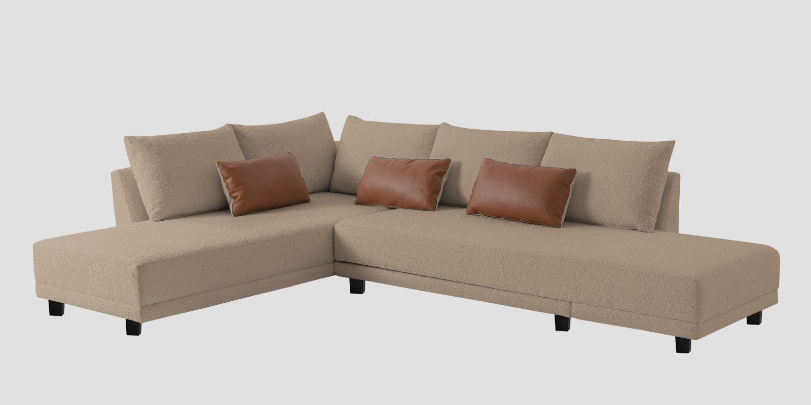 Ira Boucle Fabric RHS 6 Seater Convertible Sofa Cum Bed In Mushroom Beige Colour - Febonic Living