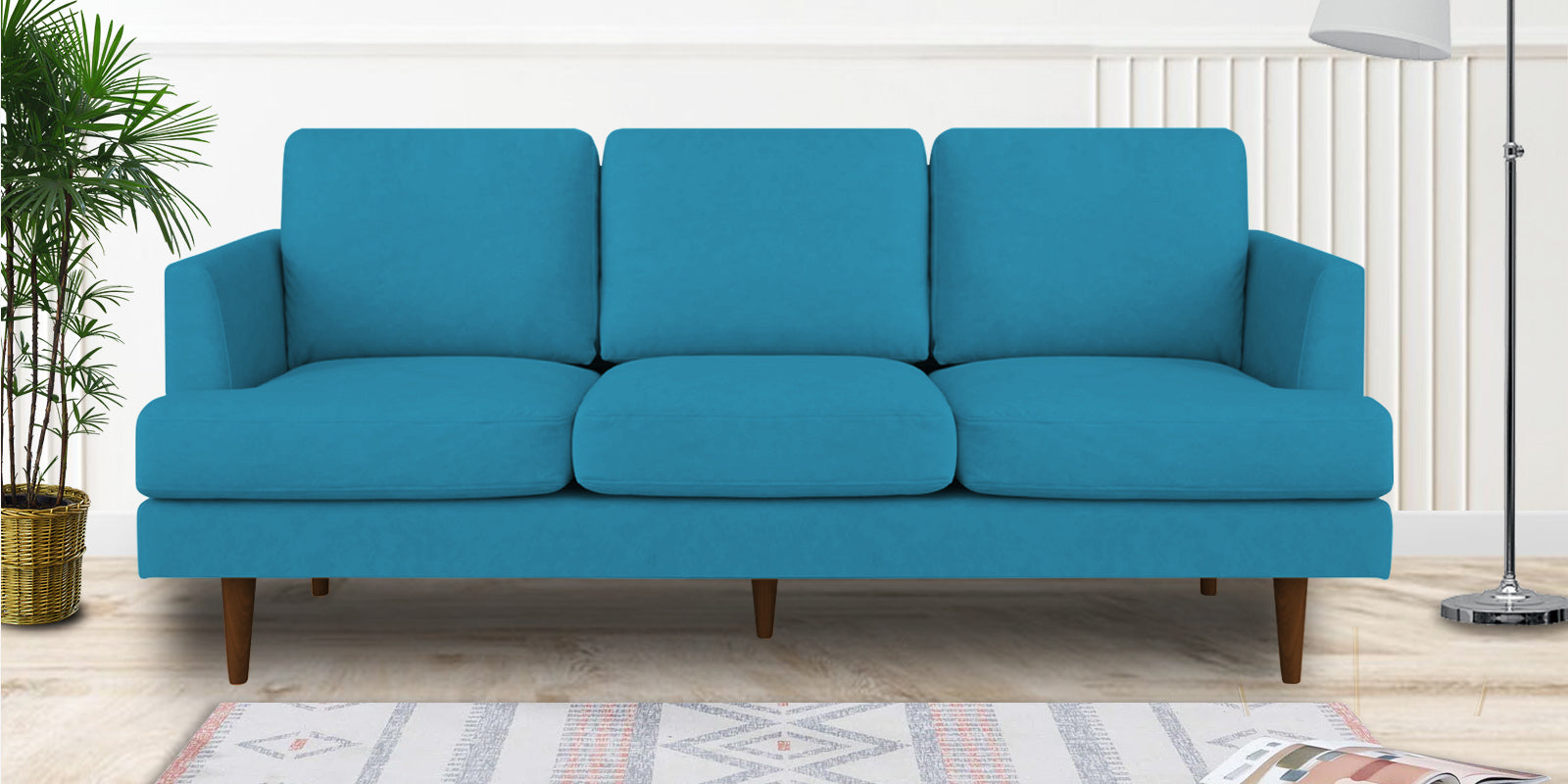 Motra Velvet 3 Seater Sofa In Aqua blue Colour - Febonic Living