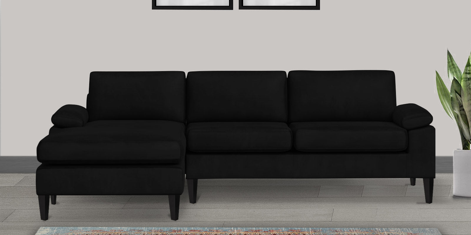 Vegas Velvet RHS Sectional Sofa (3+Lounger) In Adam Black Colour - Febonic Living