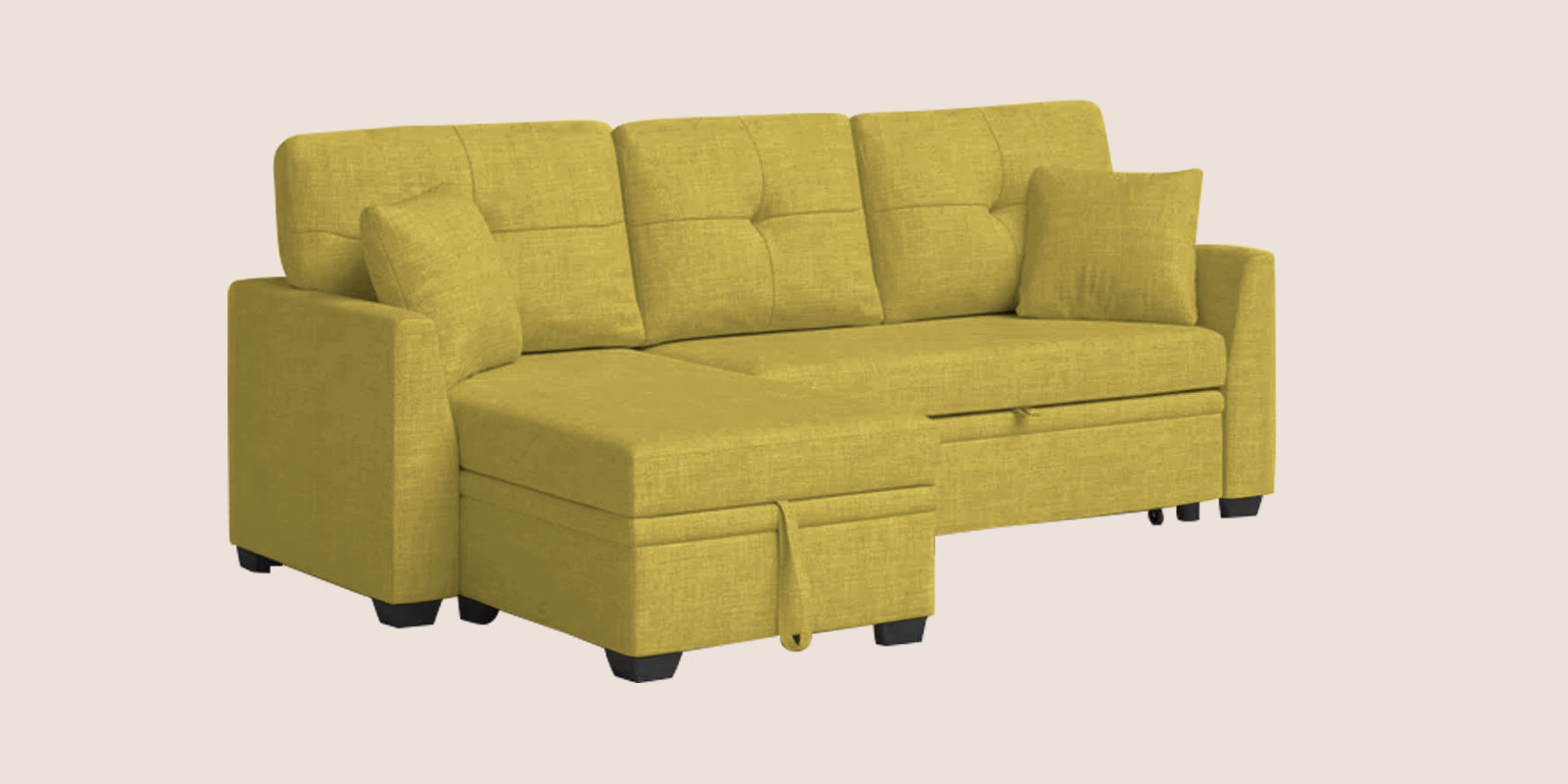 Jody Fabric 3 Seater Pull Out Sofa Cum Bed In Parrot Green Colour With Storage - Febonic Living