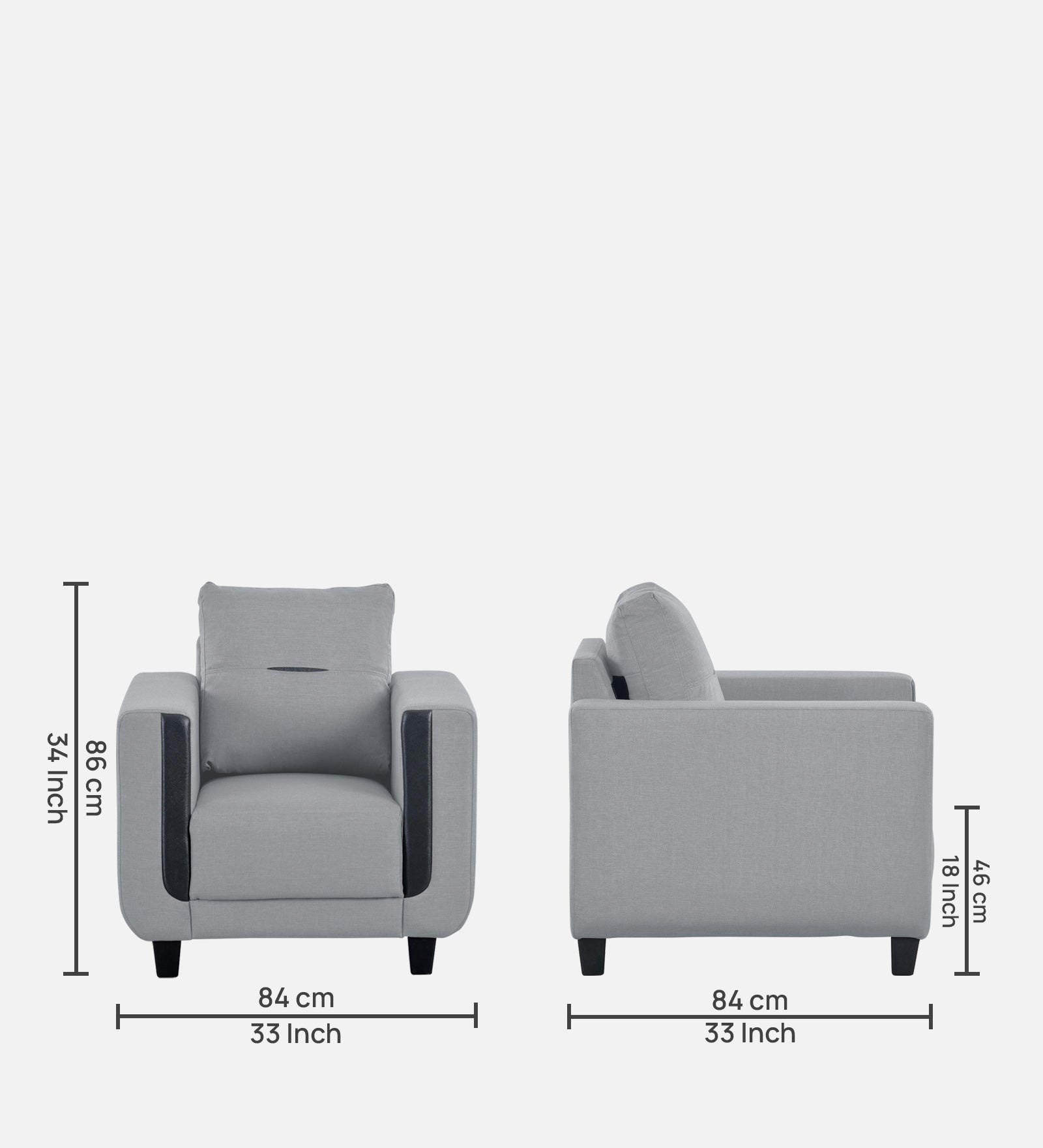 Perry Fabric 1 Seater Sofa In Coin Grey Colour - Febonic Living