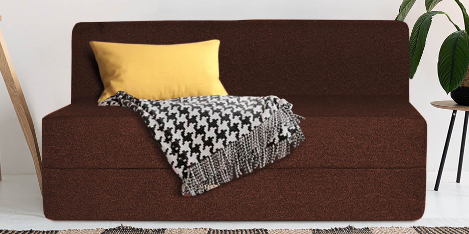 Fleepy Fabric 2 Seater Foldable Sofa Bed In Coffee Brown Colour - Febonic Living