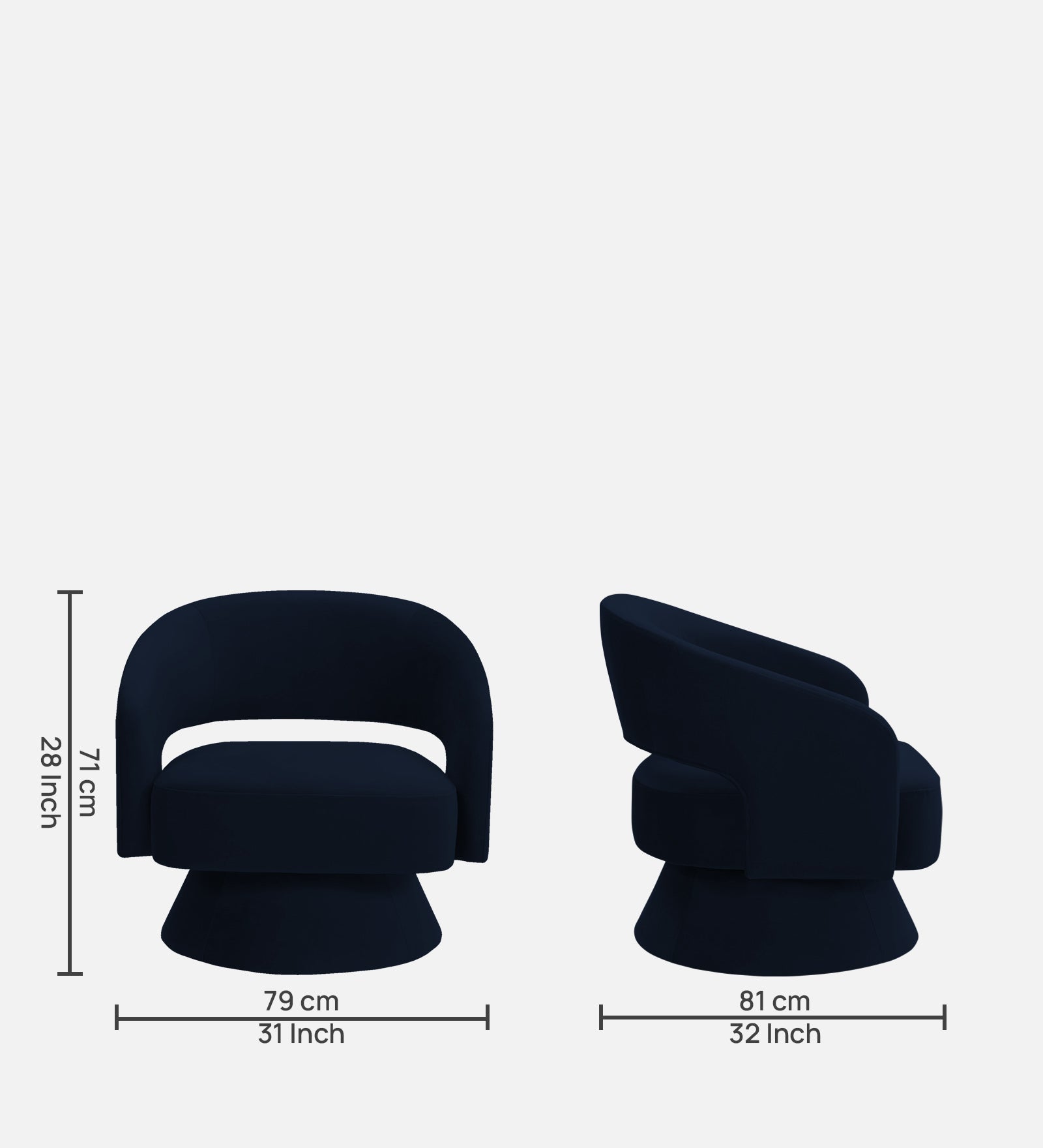 Pendra Velvet Swivel Chair In Dark Blue Colour - Febonic Living