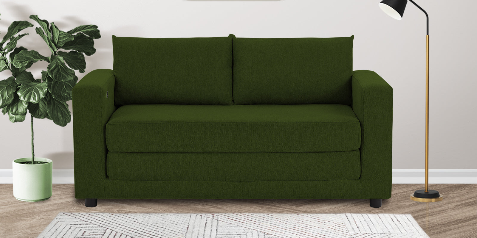 Roman Fabric 3 Seater Foldable Sofa Cum Bed In Olive Green Colour With USB Portable Type - Febonic Living