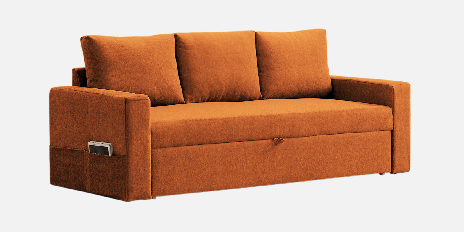 Kara Fabric 3 Seater Pull Out Sofa Cum Bed In Vivid Orange Colour - Febonic Living