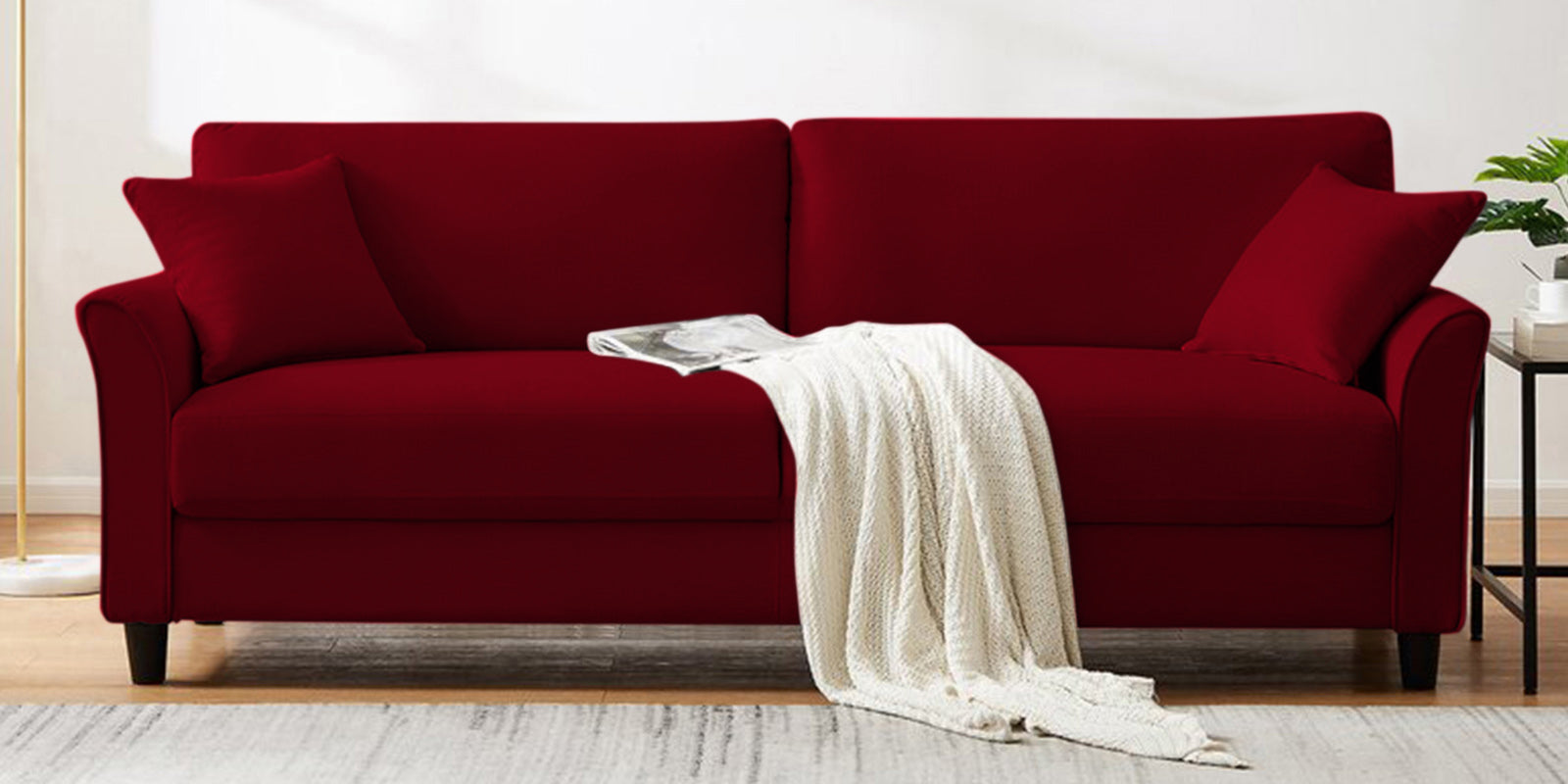 Daroo Velvet 3 Seater Sofa In Cherry Red Colour - Febonic Living