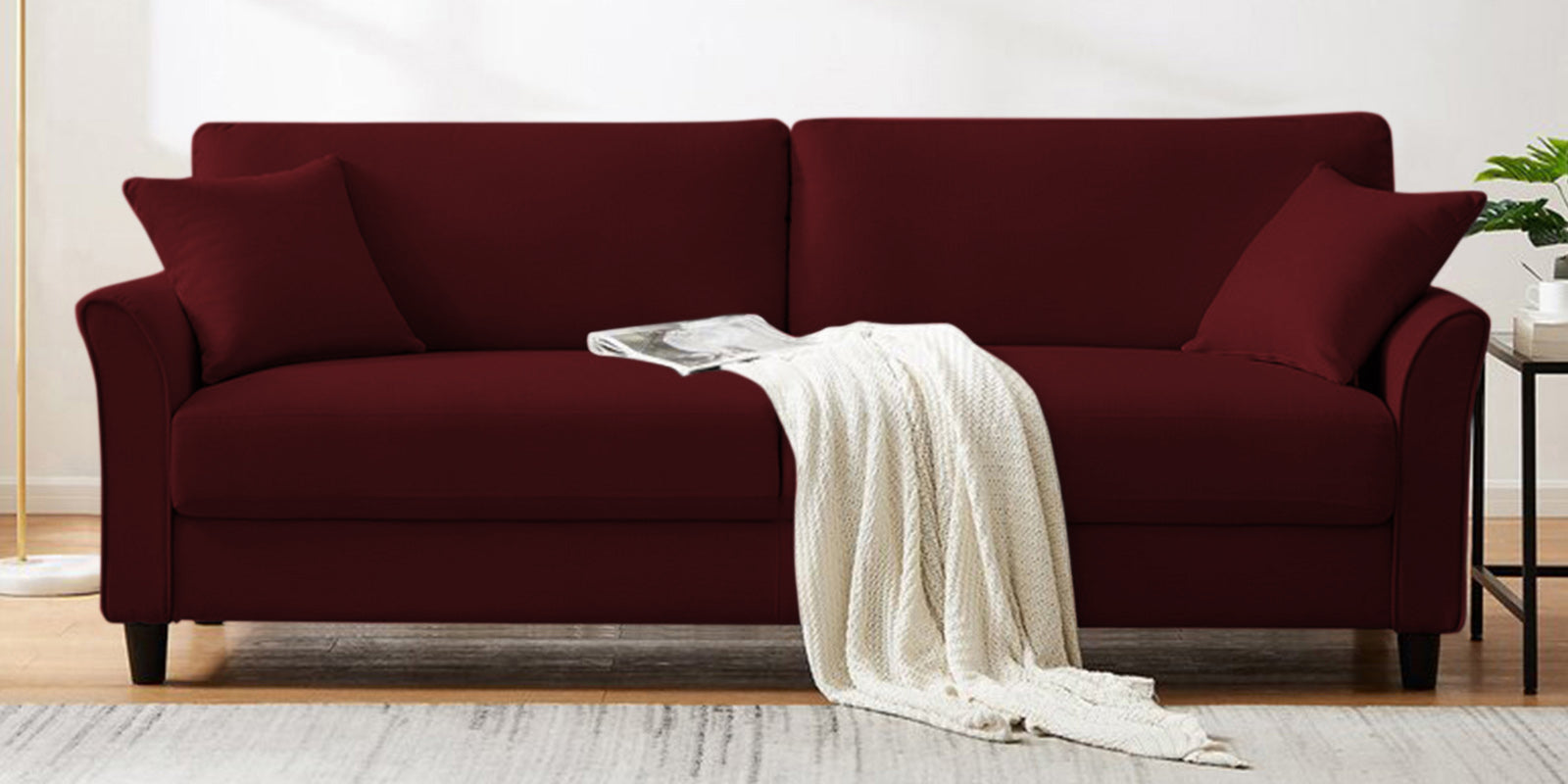 Daroo Velvet 3 Seater Sofa In Dark Maroon Colour - Febonic Living