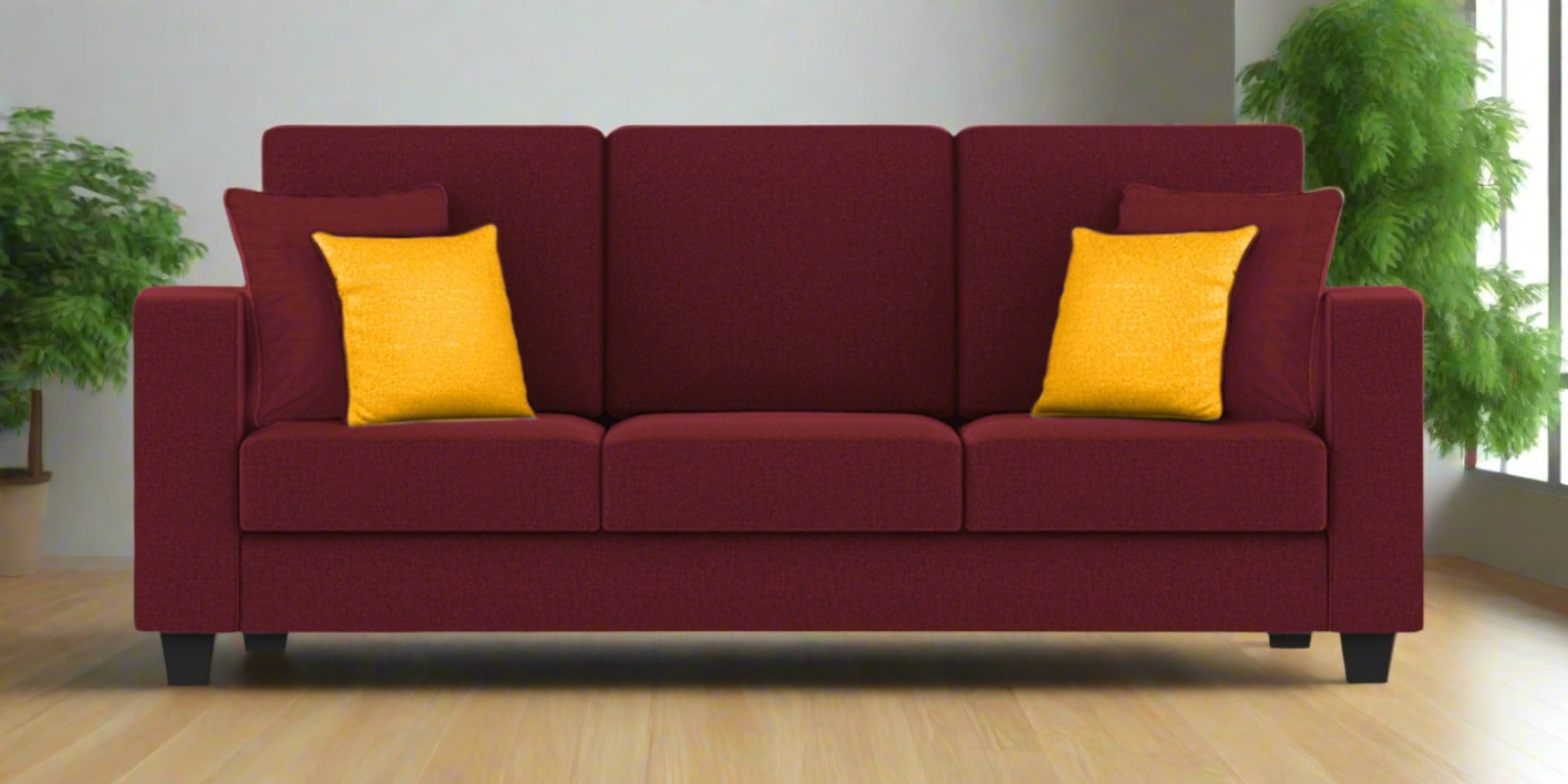 Nabi Fabric 3 Seater Sofa In Blood Maroon Colour - Febonic Living