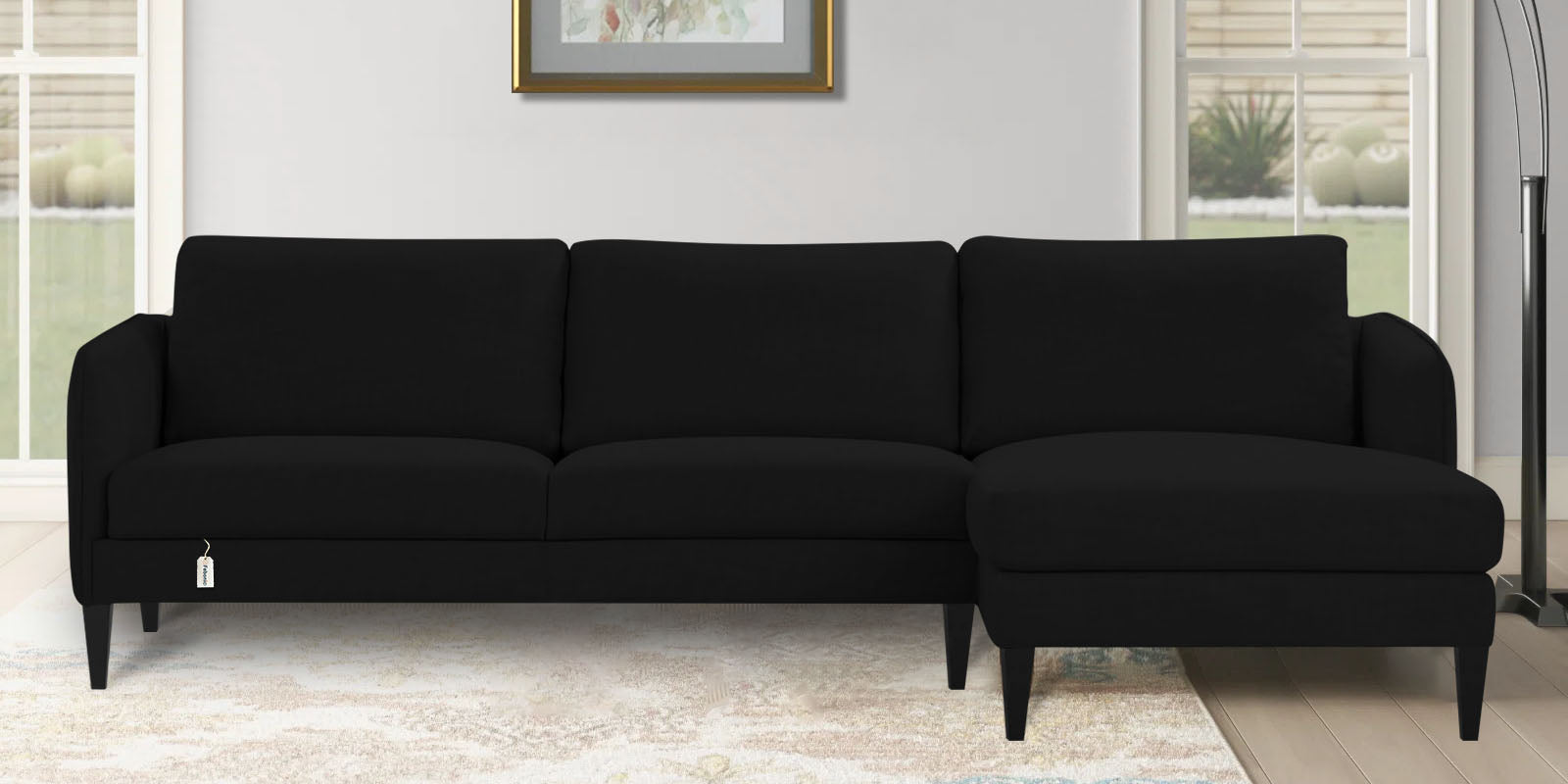 Piku Fabric LHS Sectional Sofa (3+Lounger) In Zed Black Colour - Febonic Living