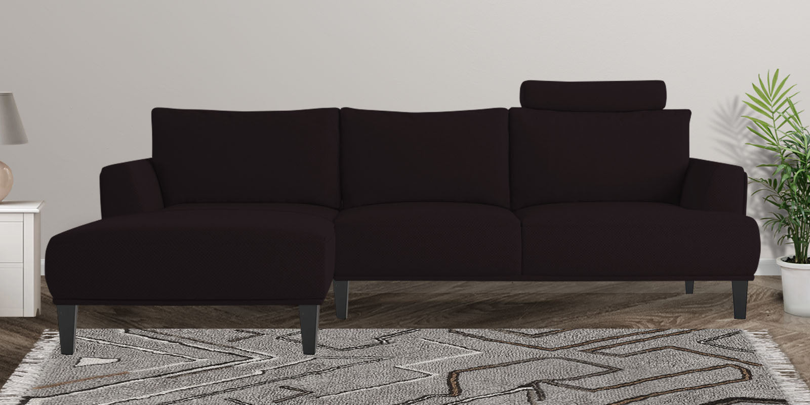 Como Fabric RHS Sectional Sofa (3+Lounger) In Cara Brown Colour