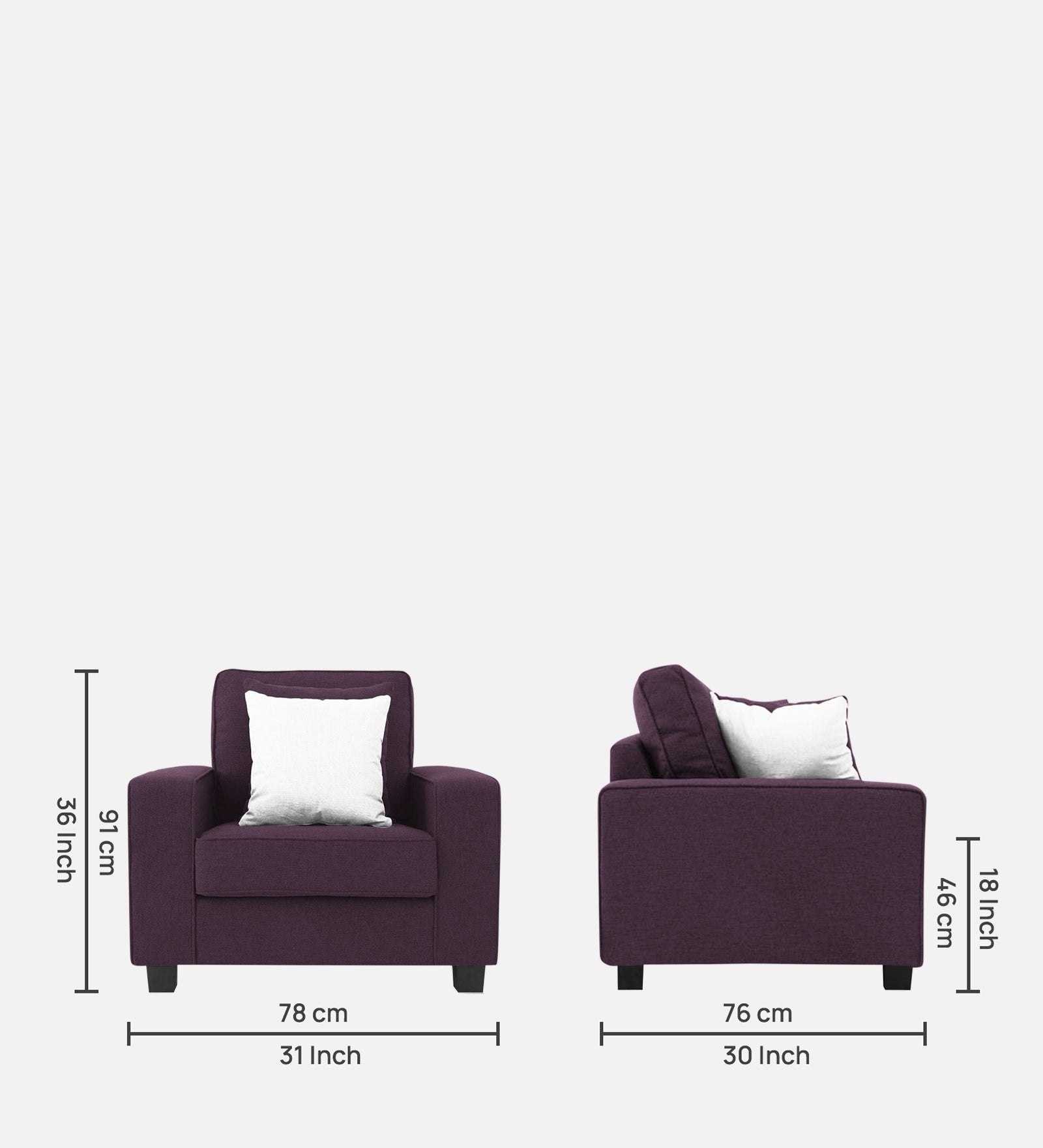 Ladybug Fabric 1 Seater Sofa In Greek Purple Colour - Febonic Living