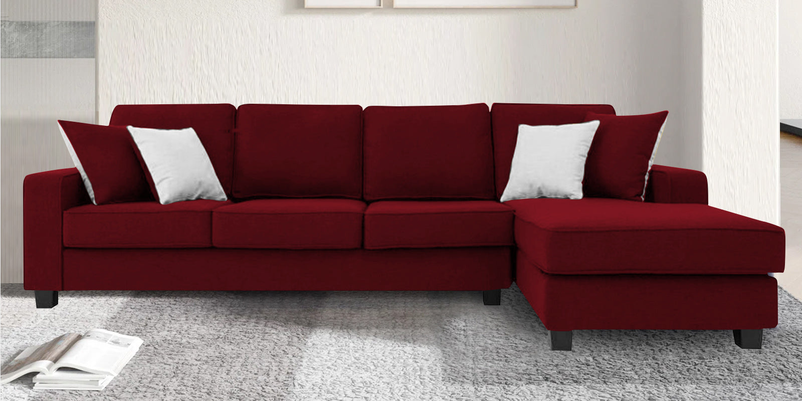 Ladybug Fabric LHS Sectional Sofa (3+Lounger) In Ruby Red Colour - Febonic Living