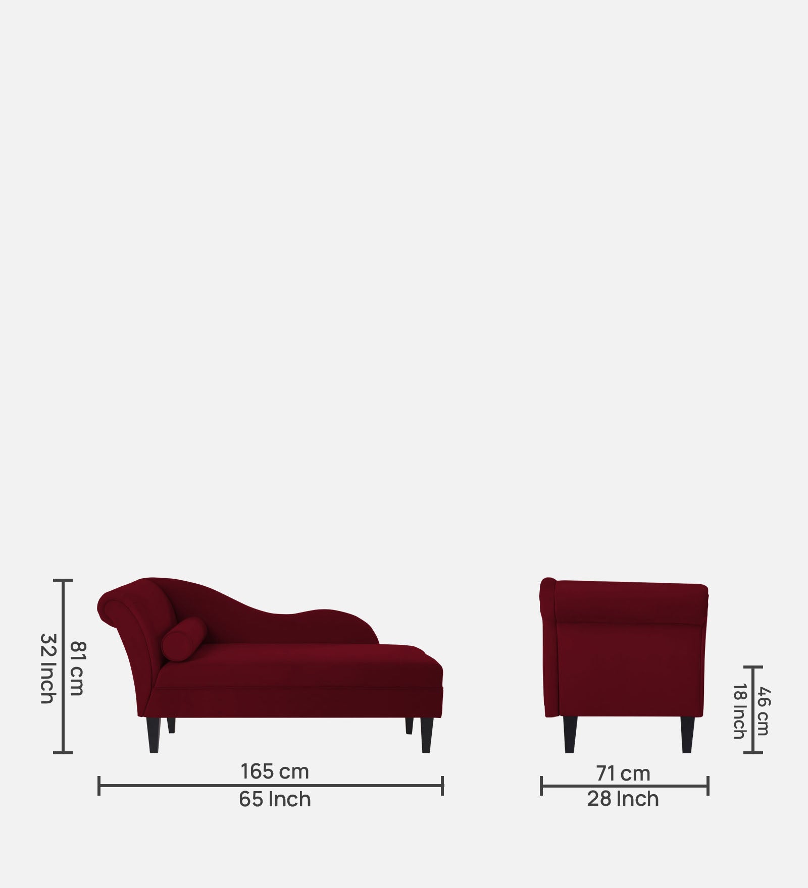 Rana Velvet RHS Chaise Lounger In Dark Maroon Colour - Febonic Living