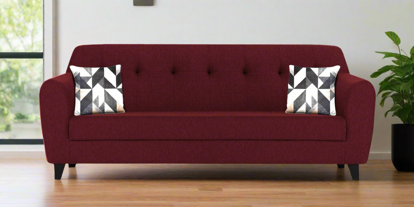 Melaan Fabric 3 Seater Sofa In Blood Maroon Colour - Febonic Living