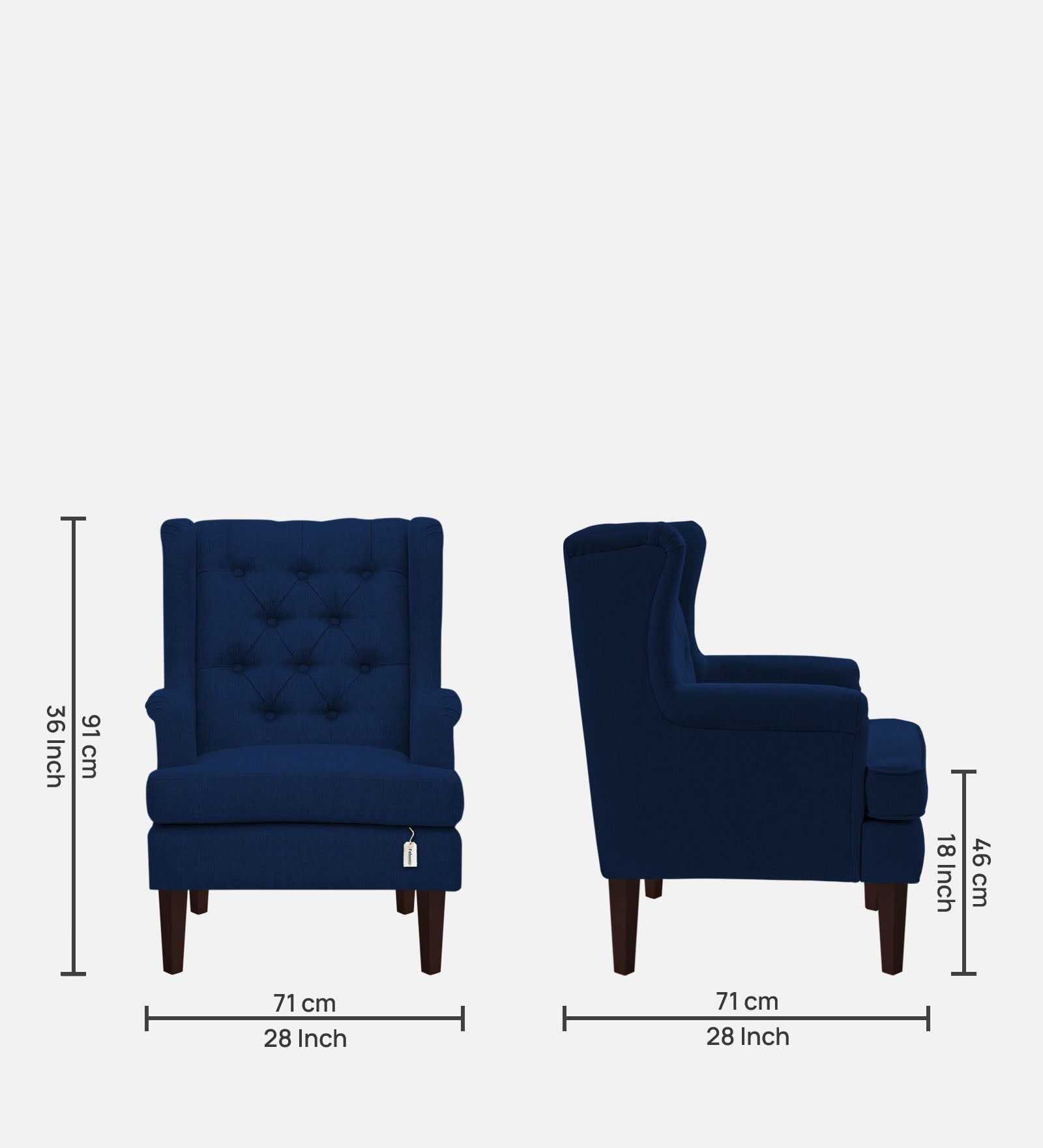 Deyuk Fabric Wing Chair In Royal Blue Colour - Febonic Living